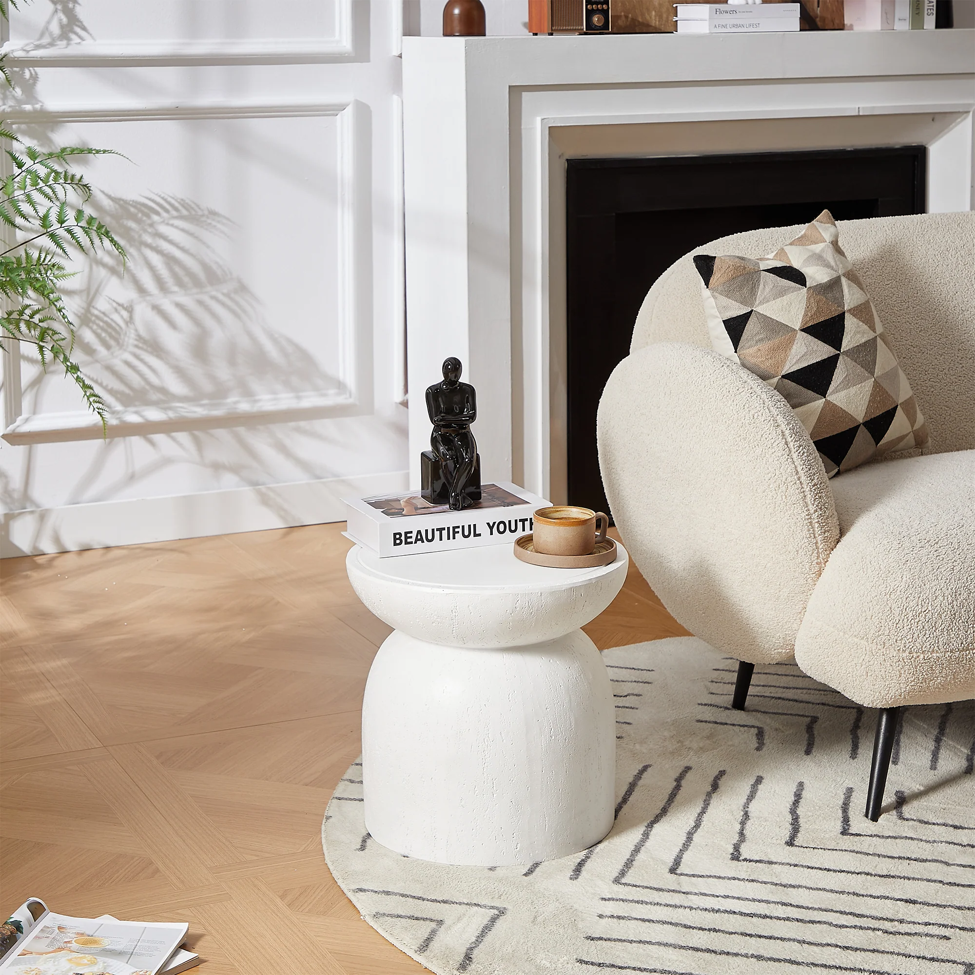 HJORRING - Table d'appoint bout de canapé intérieur extérieur en magnesite blanc - Image 5