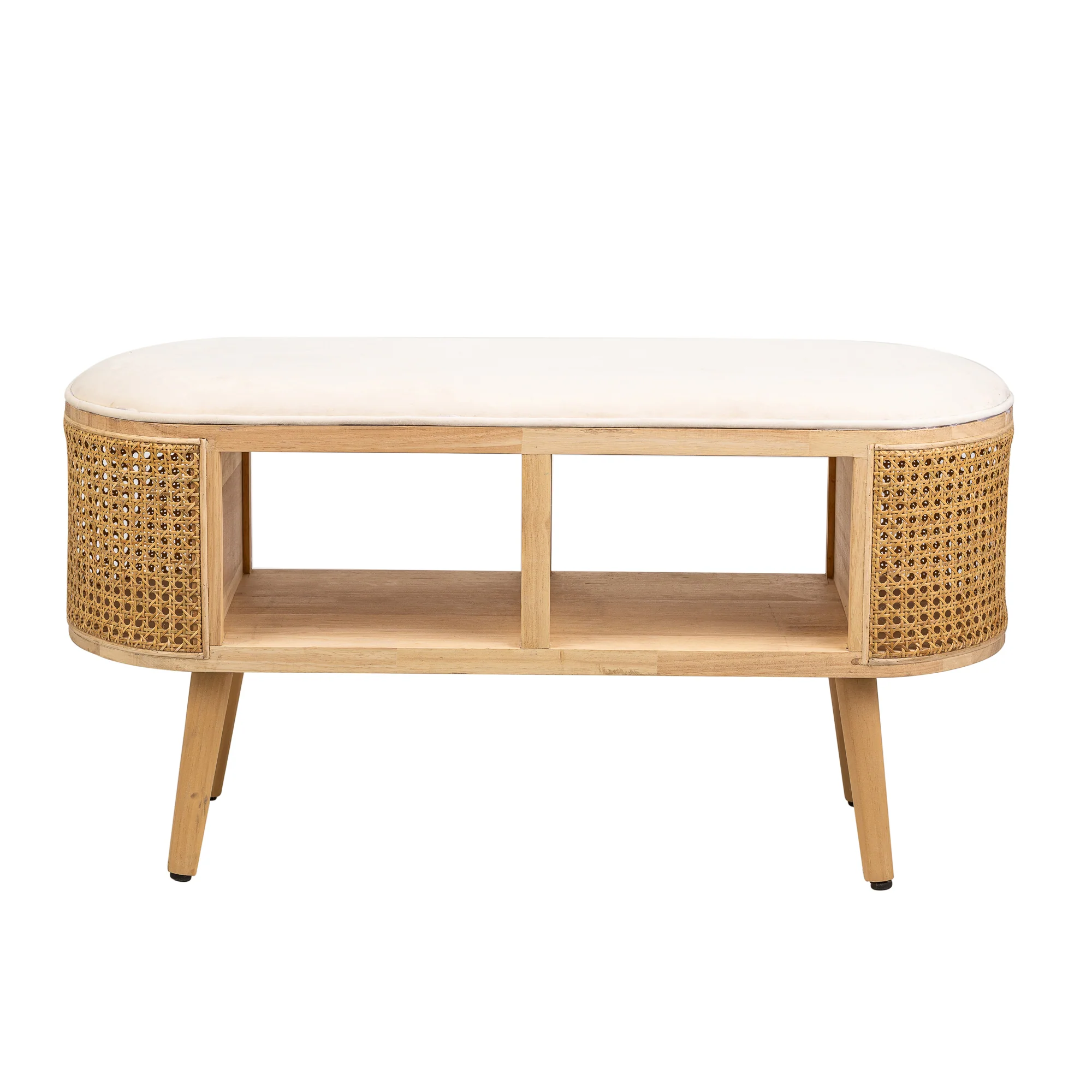 ISUMI - Banc avec rangement en rotin et velours beige - Image 3