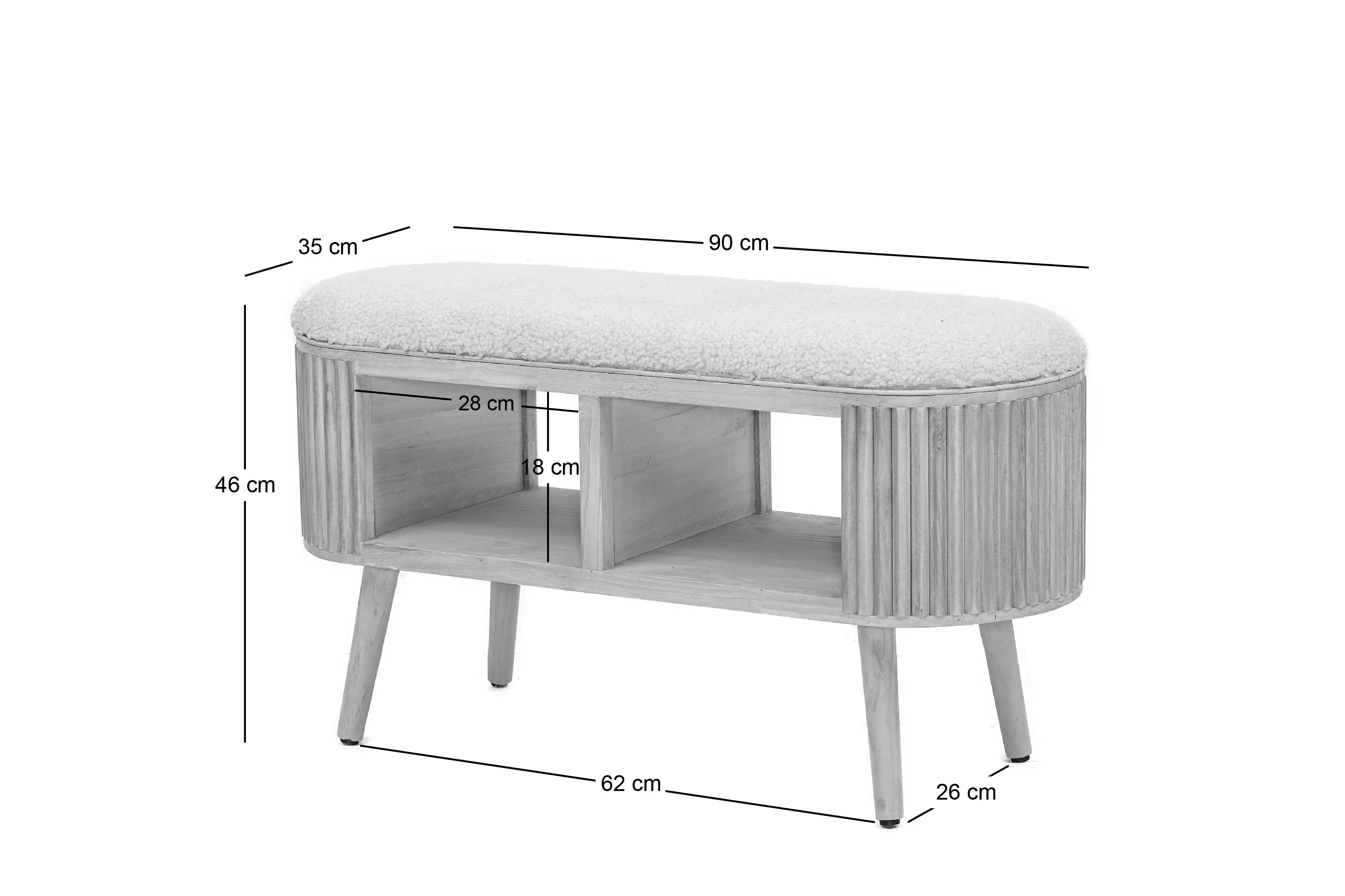 ISUMI - Banc avec rangement en pin et bouclettes blanches - Image 5