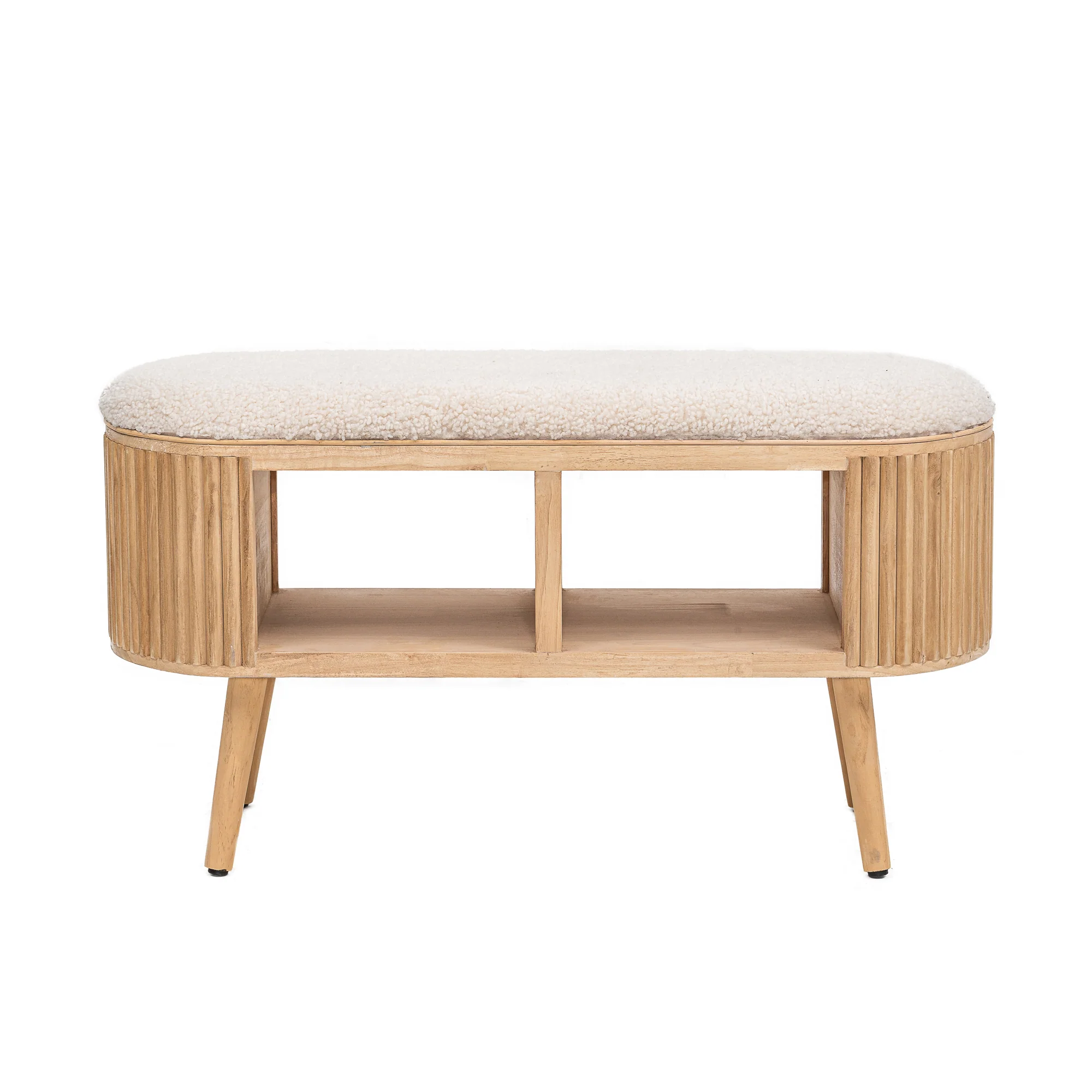ISUMI - Banc avec rangement en pin et bouclettes blanches - Image 6