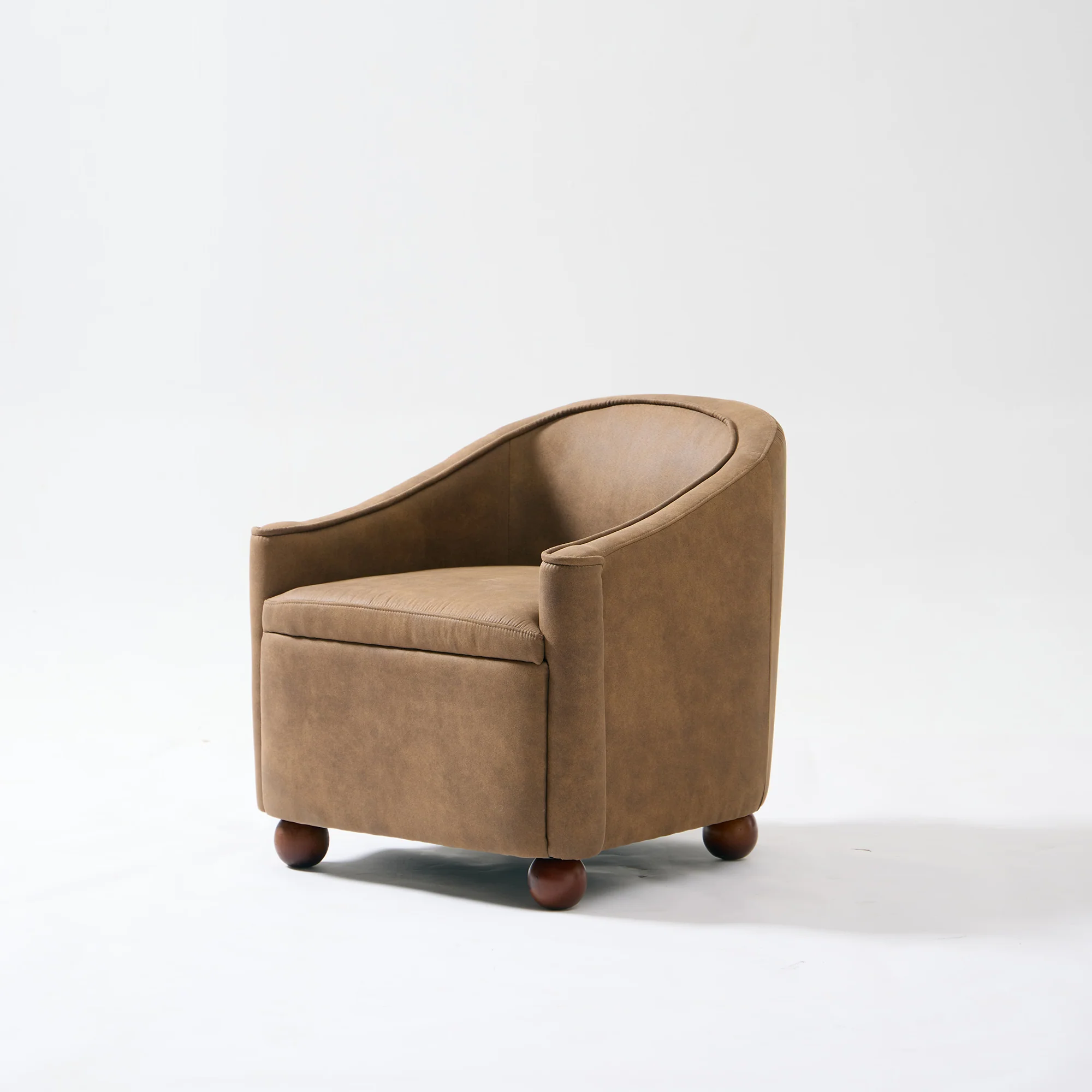 IVALO - Fauteuil de salon en bois massif et suédine marron - Image 6