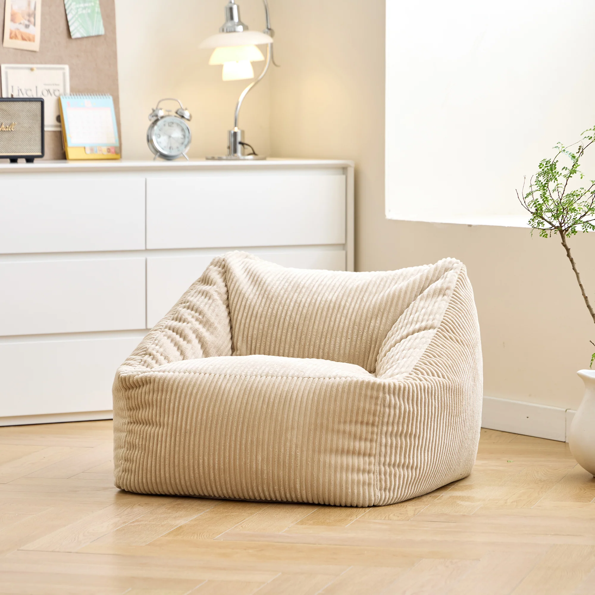 JON - Pouf en velours côtelé beige - Image 6