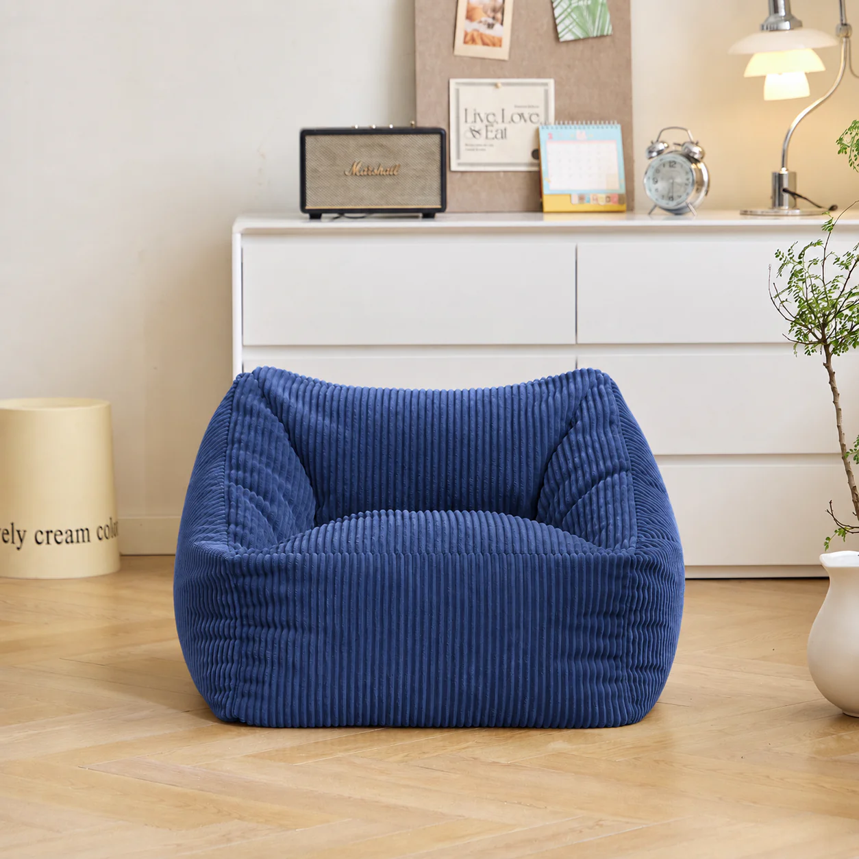 JON - Pouf en velours côtelé bleu - Image 3