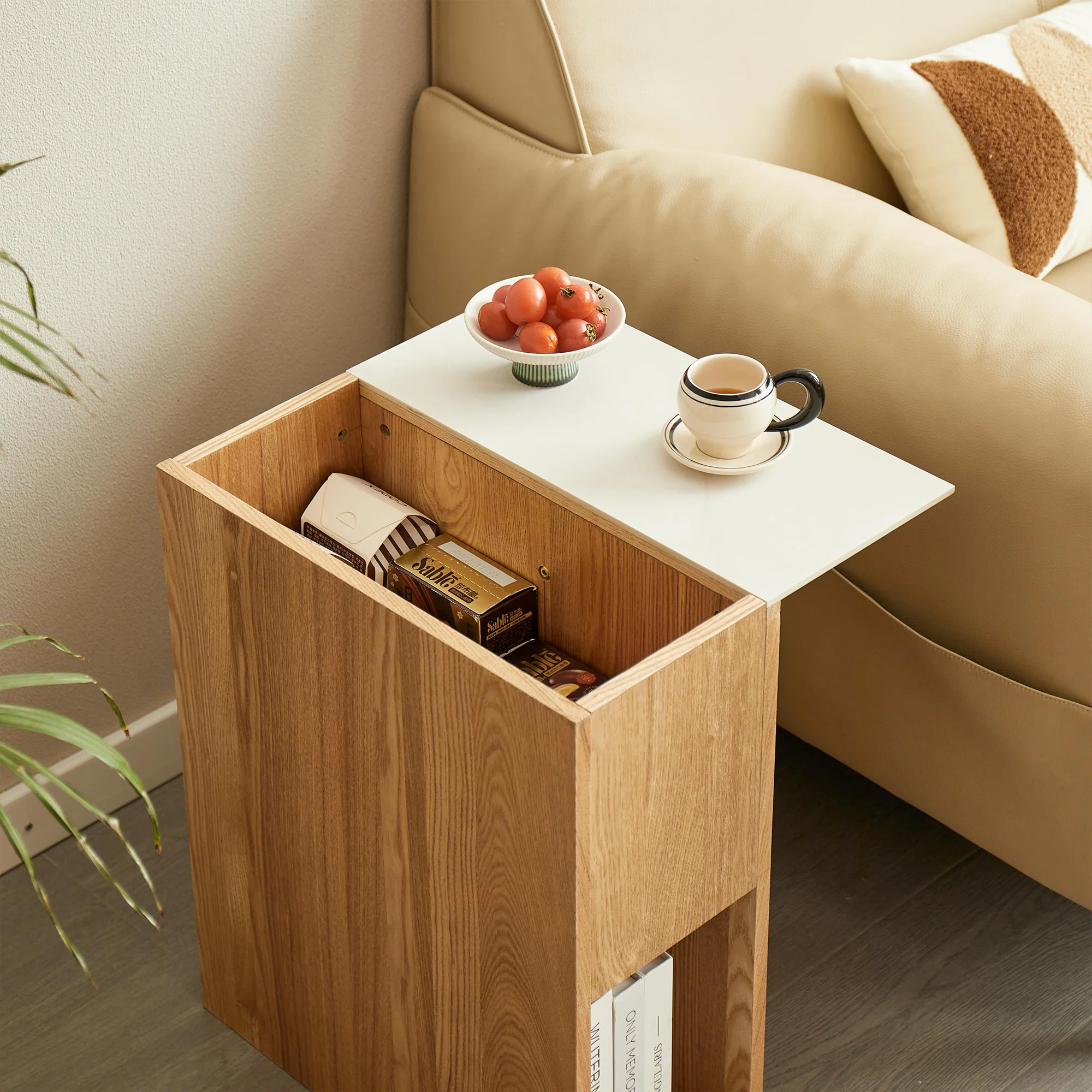 KARLSTAD - Table d'appoint bout de canapé avec rangement en bois finition marbre - Image 3