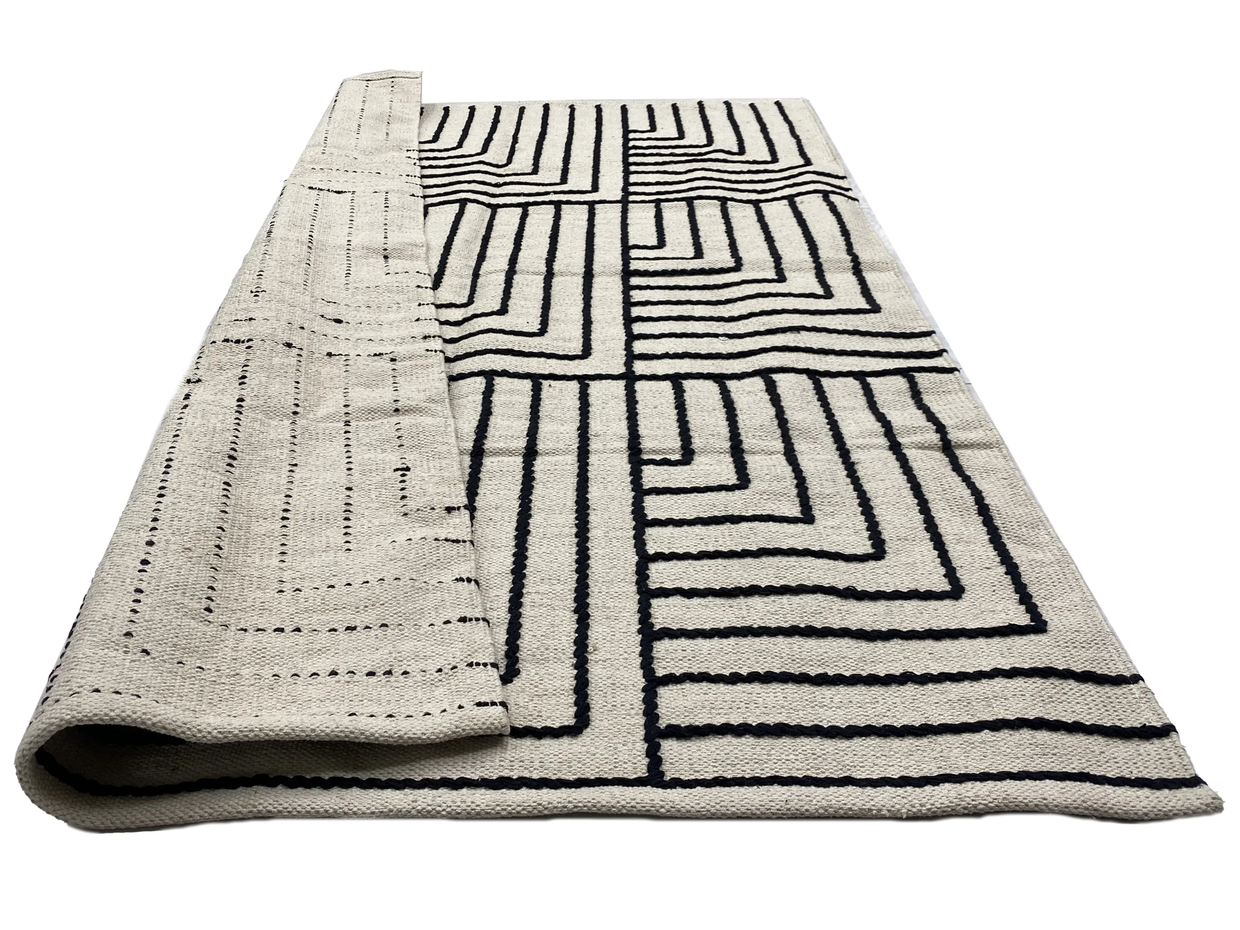 KEVO - Tapis rectangulaire en coton avec motifs beiges et noirs 90 x 60 cm - Image 4