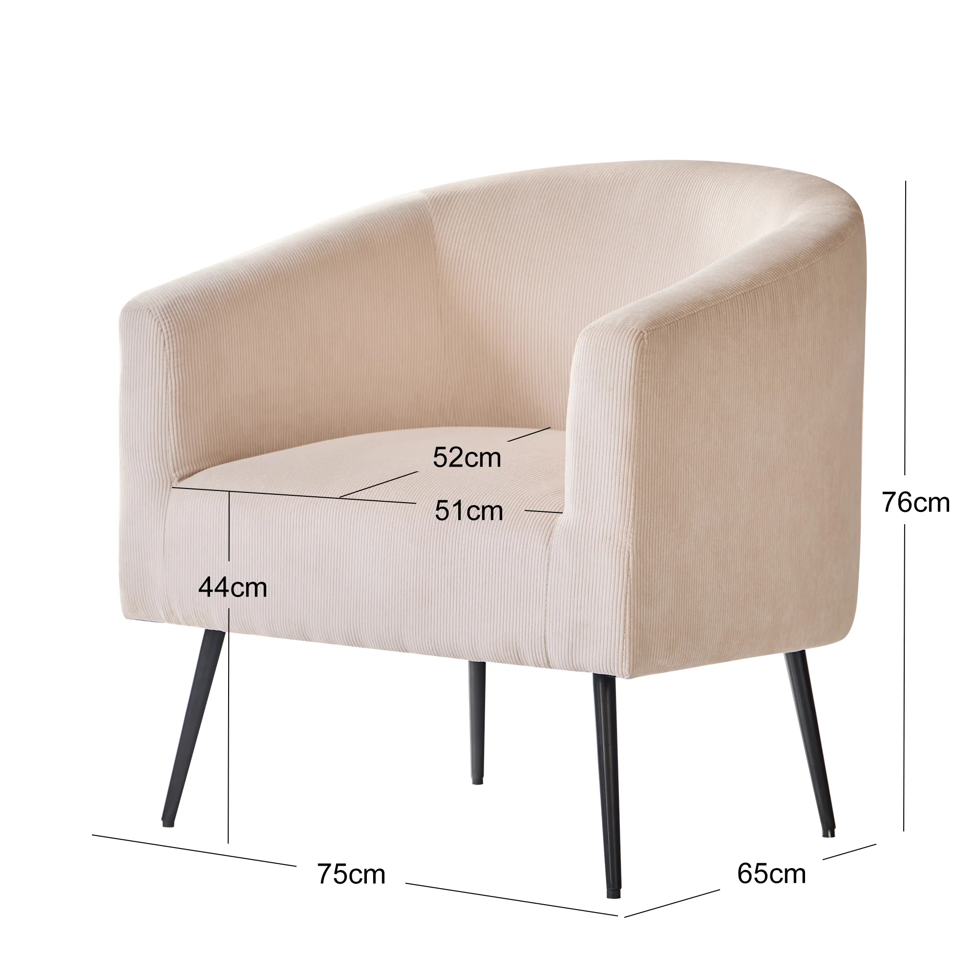 KIRUNA - Fauteuil de salon en métal et velours côtelé beige - Image 4
