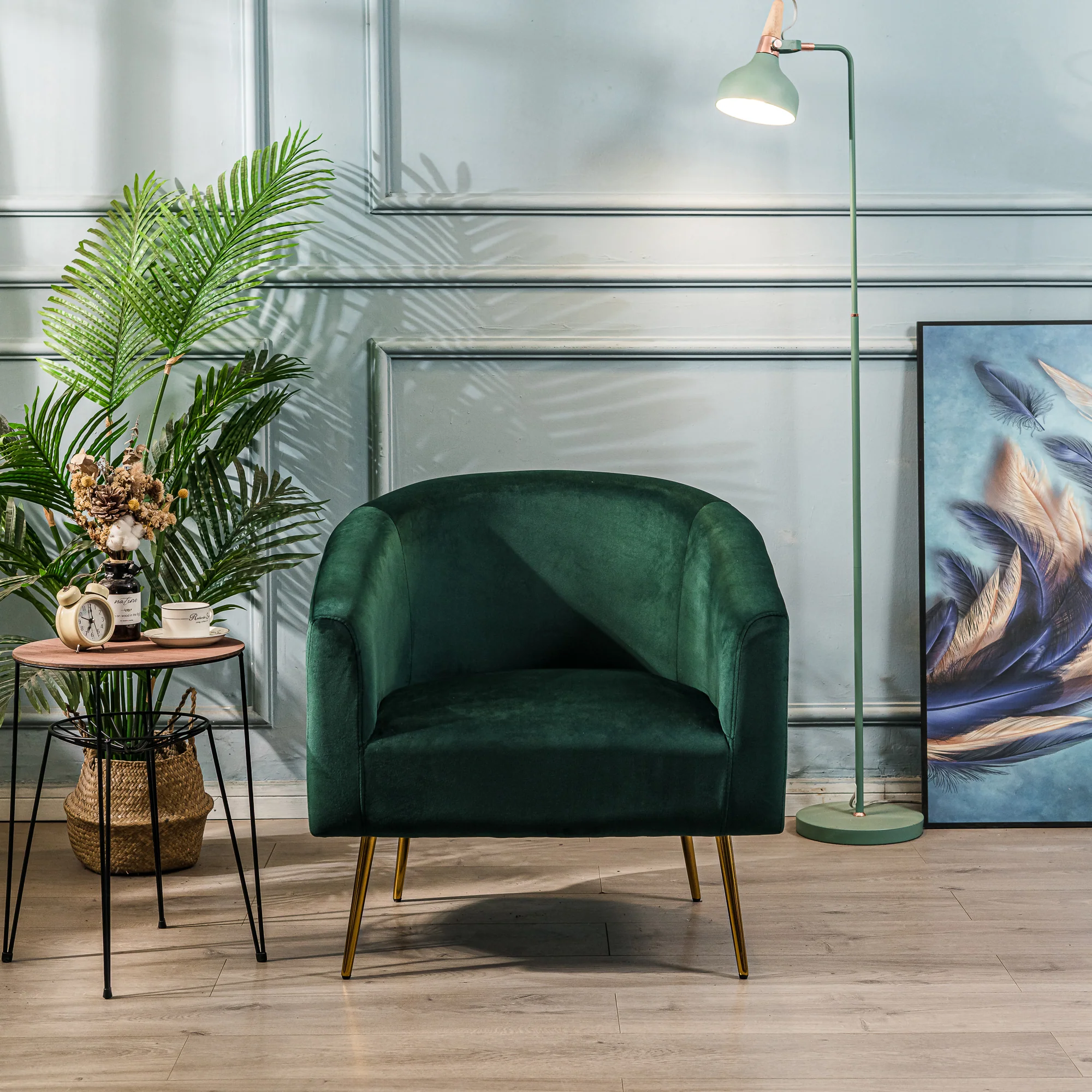 KIRUNA - Fauteuil de salon en métal et velours vert - Image 6