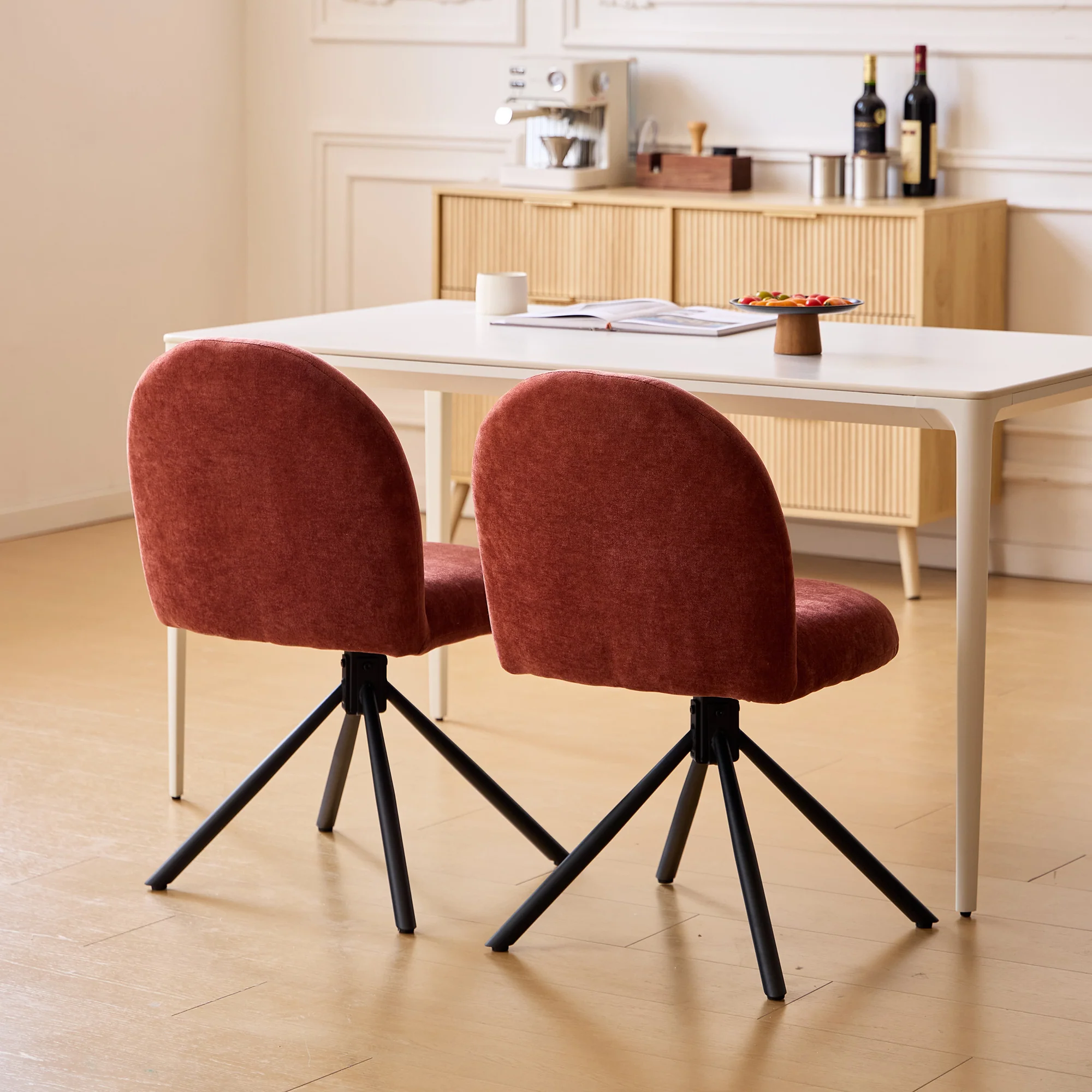 KITTILA - Lot de 2 chaises swivel rotatives en tissu terracotta et metal - Image 3