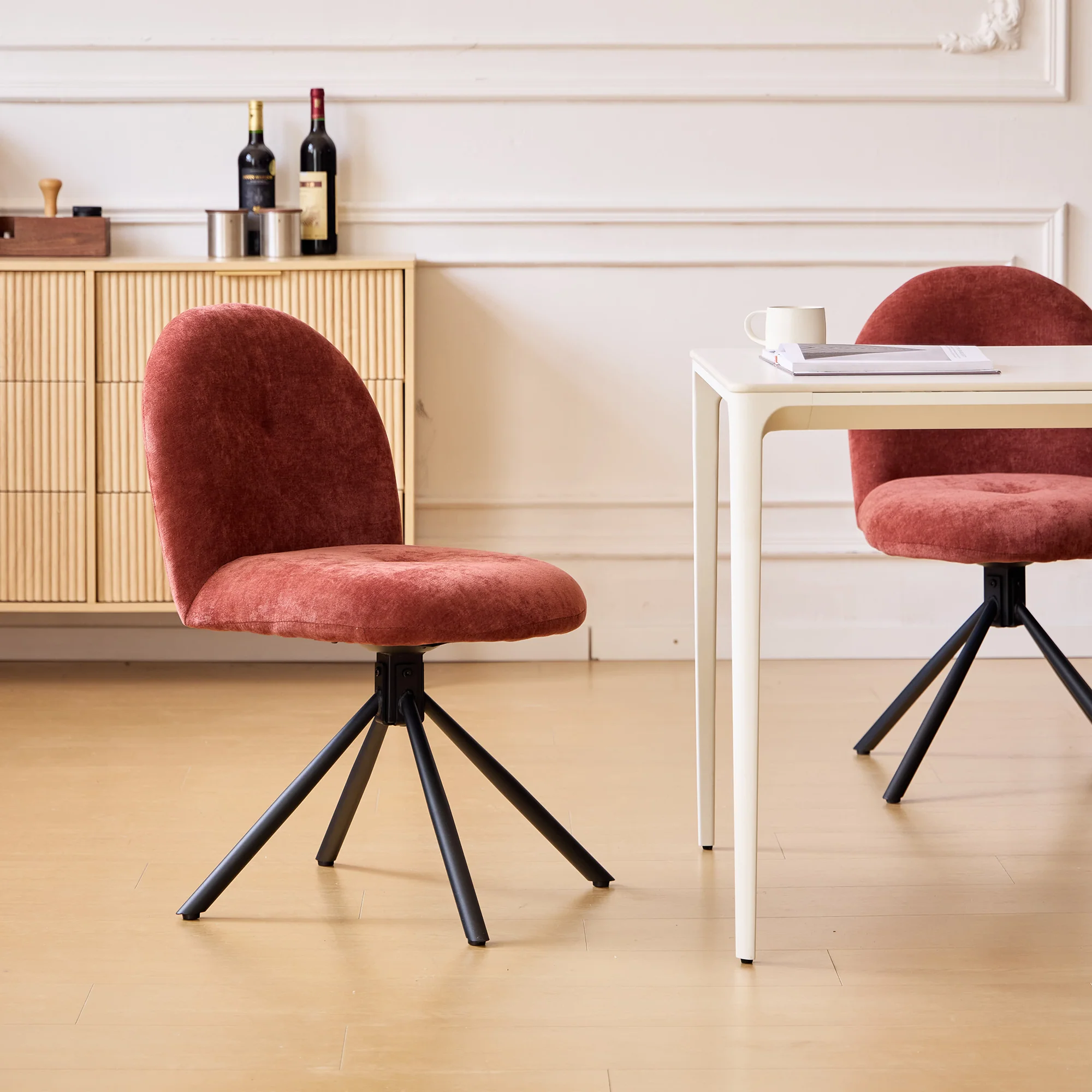 KITTILA - Lot de 2 chaises swivel rotatives en tissu terracotta et metal - Image 8