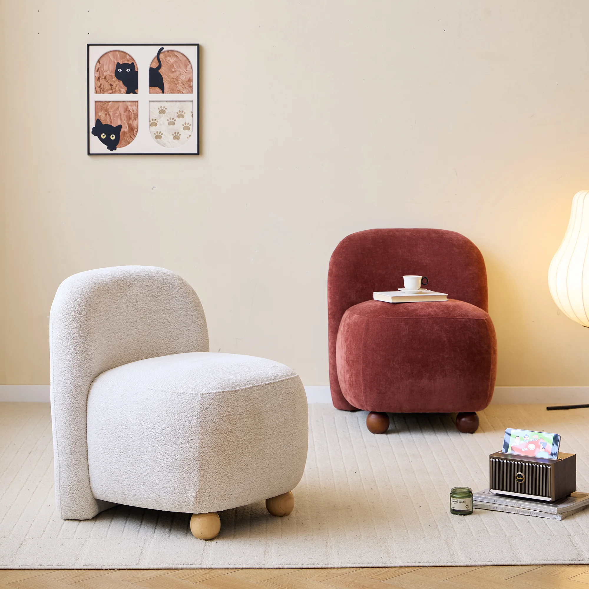 KOKKOLA - Fauteuil de salon en bois massif et tissu terracotta - Image 3
