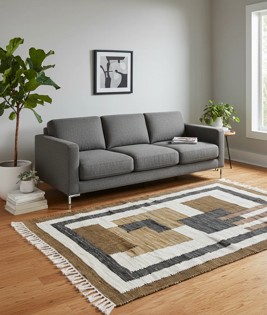 KOLARI - Tapis rectangulaire en coton avec motifs marrons et écrus 90 x 60 cm - Image 3