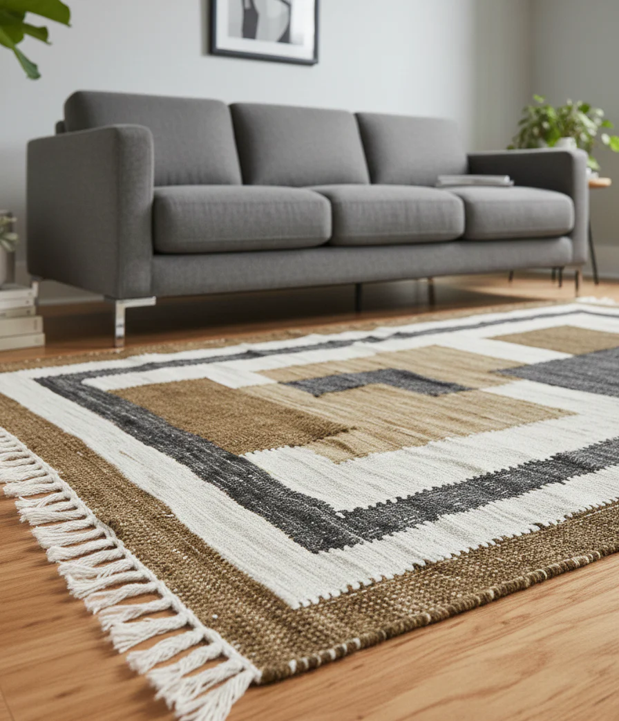 KOLARI - Tapis rectangulaire en coton avec motifs marrons et écrus 120 x 180 cm - Image 3