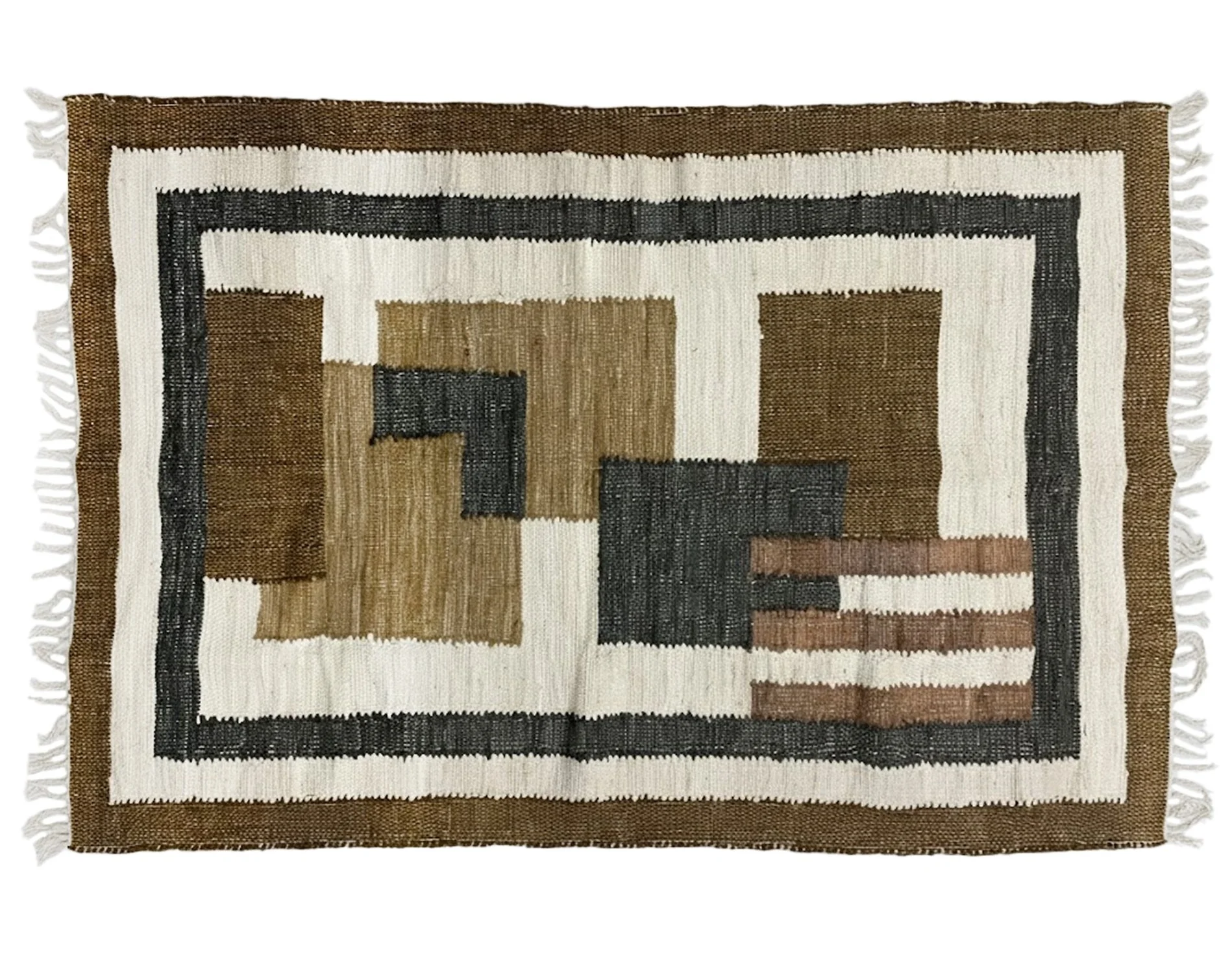 KOLARI - Tapis rectangulaire en coton avec motifs marrons et écrus 120 x 180 cm - Image 5