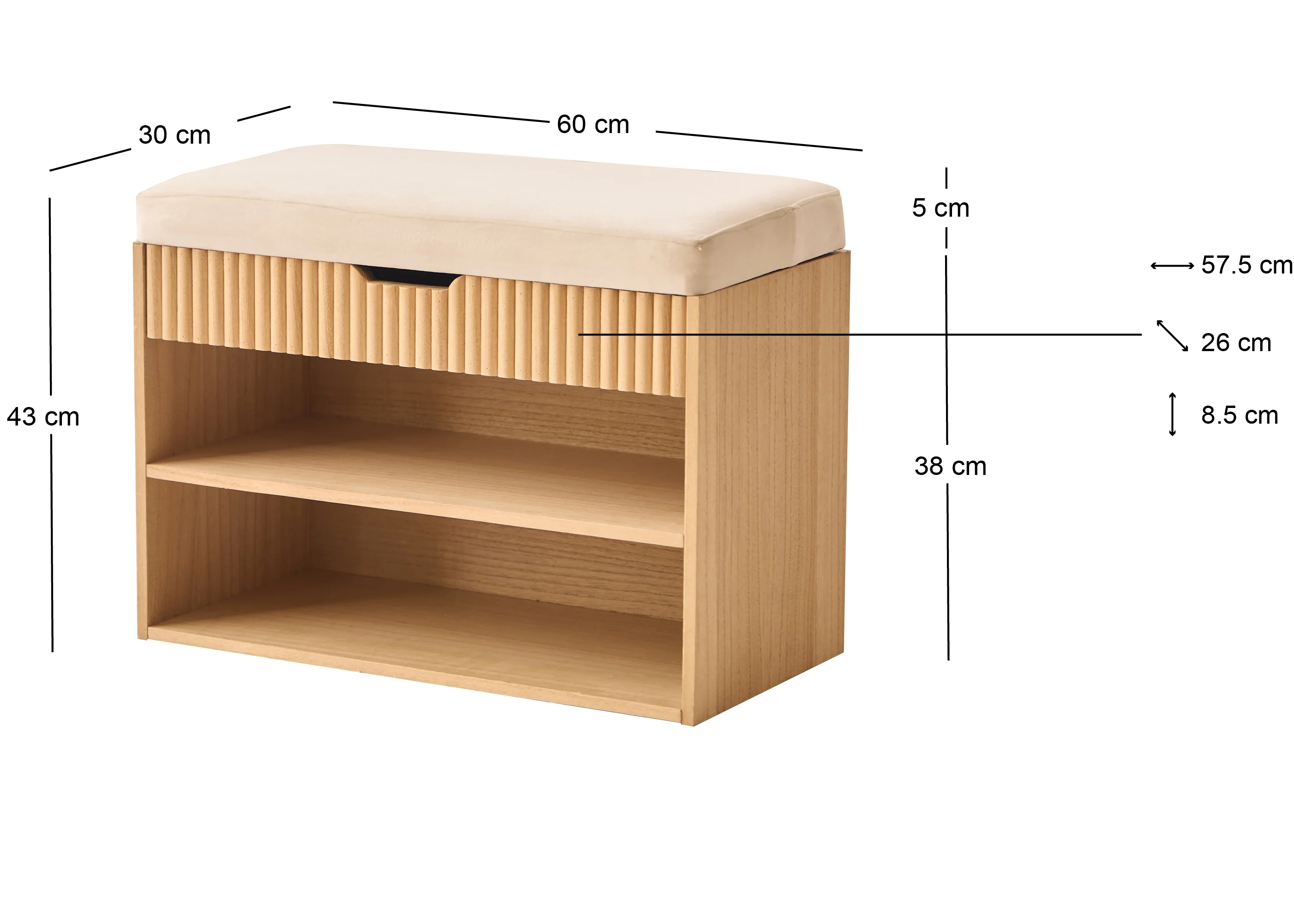 KUBO - Meuble à chaussures avec coffre en bois et velours beige - Image 4