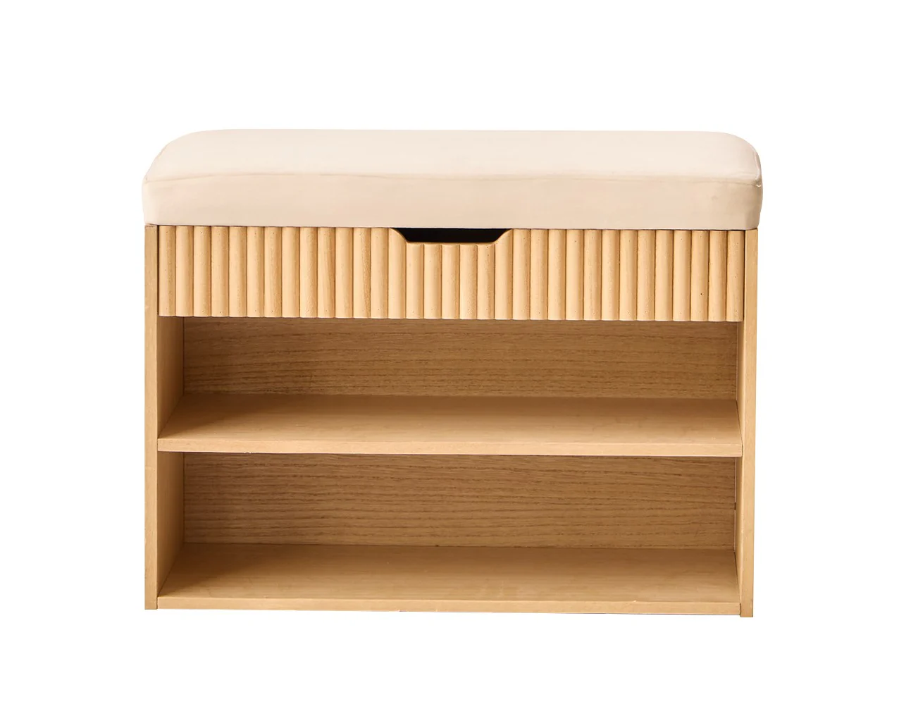 KUBO - Meuble à chaussures avec coffre en bois et velours beige - Image 7
