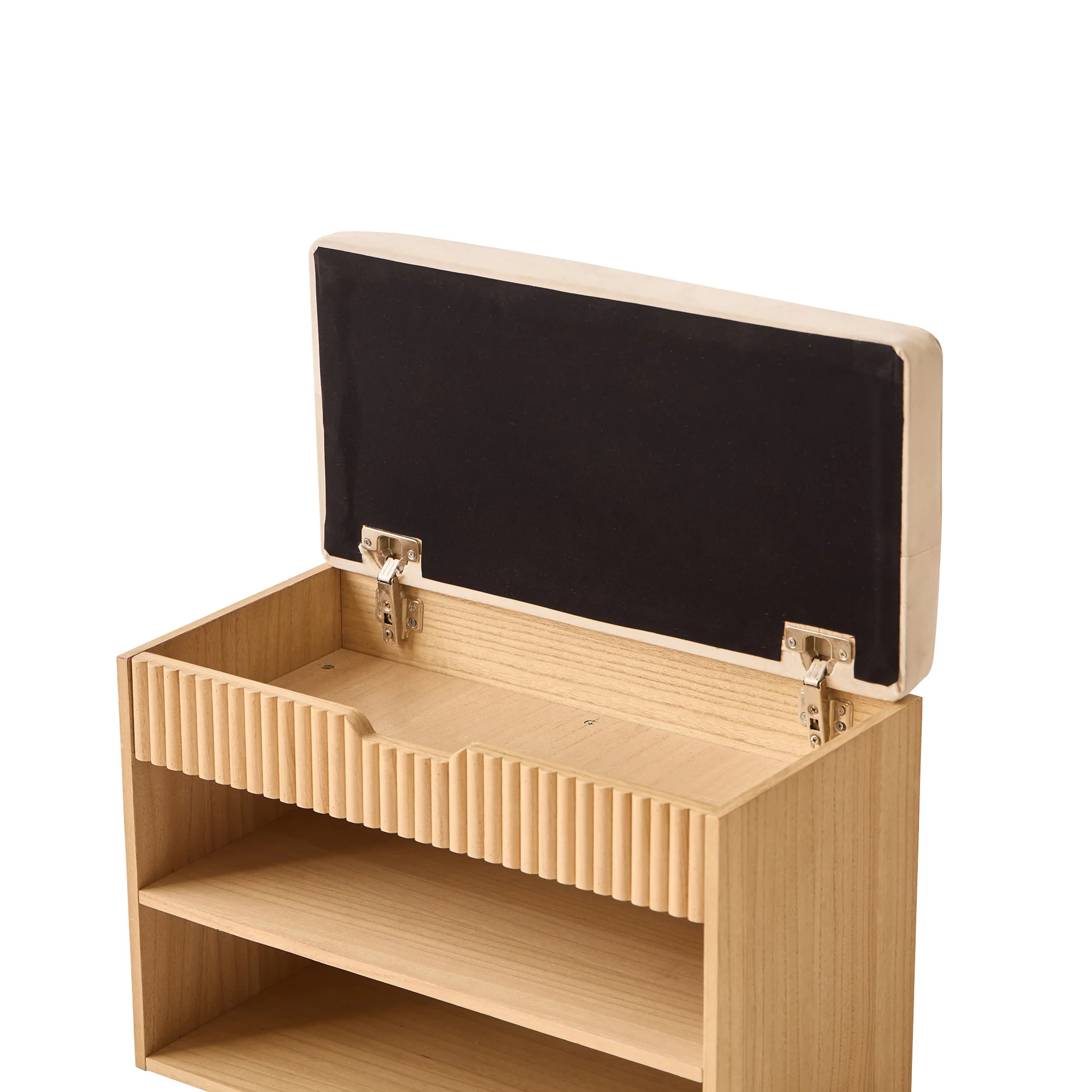 KUBO - Meuble à chaussures avec coffre en bois et velours beige - Image 9