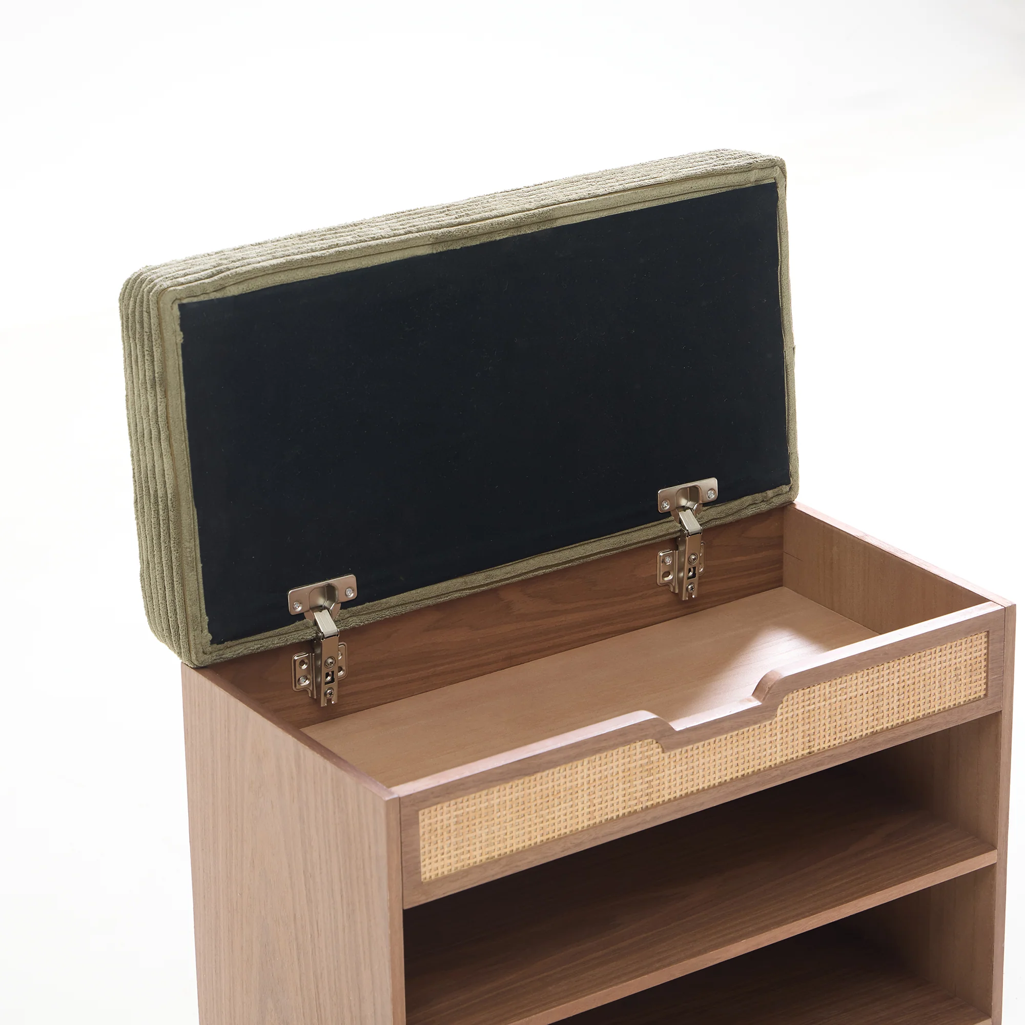 KUBO - Meuble à chaussures avec coffre en bois et velours côtelé vert khaki - Image 6