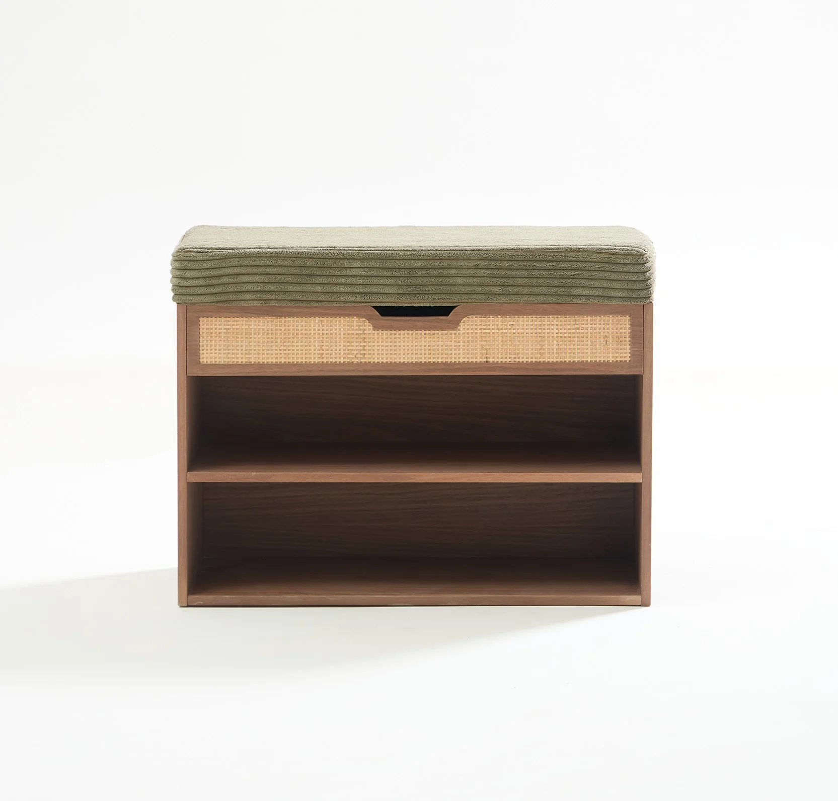 KUBO - Meuble à chaussures avec coffre en bois et velours côtelé vert khaki - Image 8
