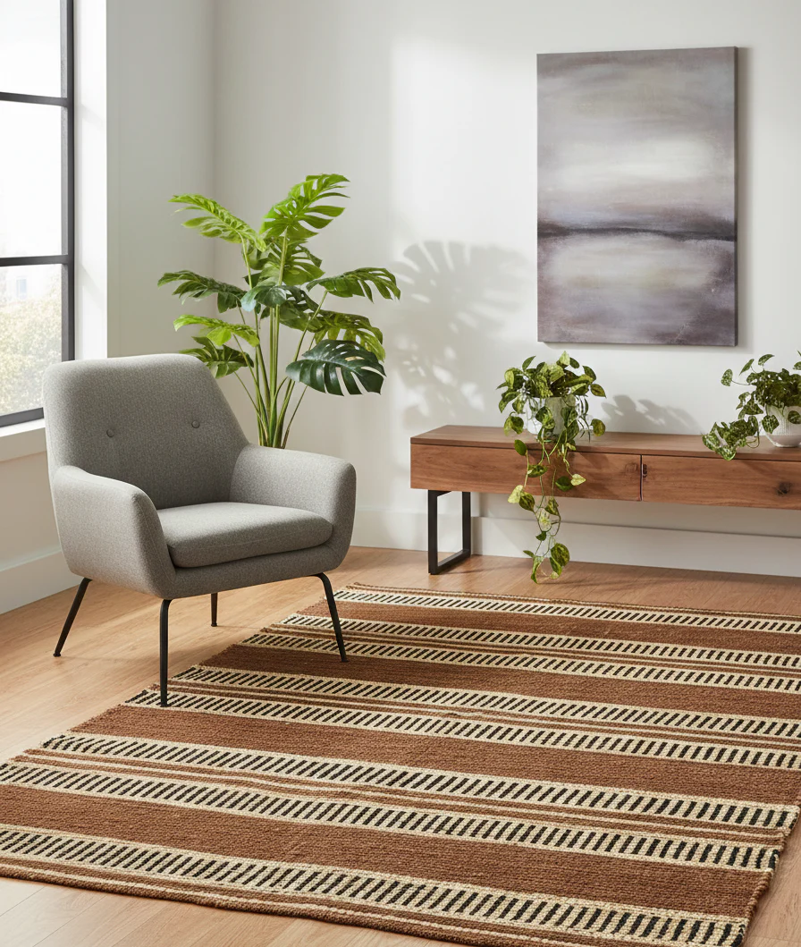 KUOPIO - Tapis rectangulaire en coton avec motifs marrons et écrus 90 x 60 cm - Image 4