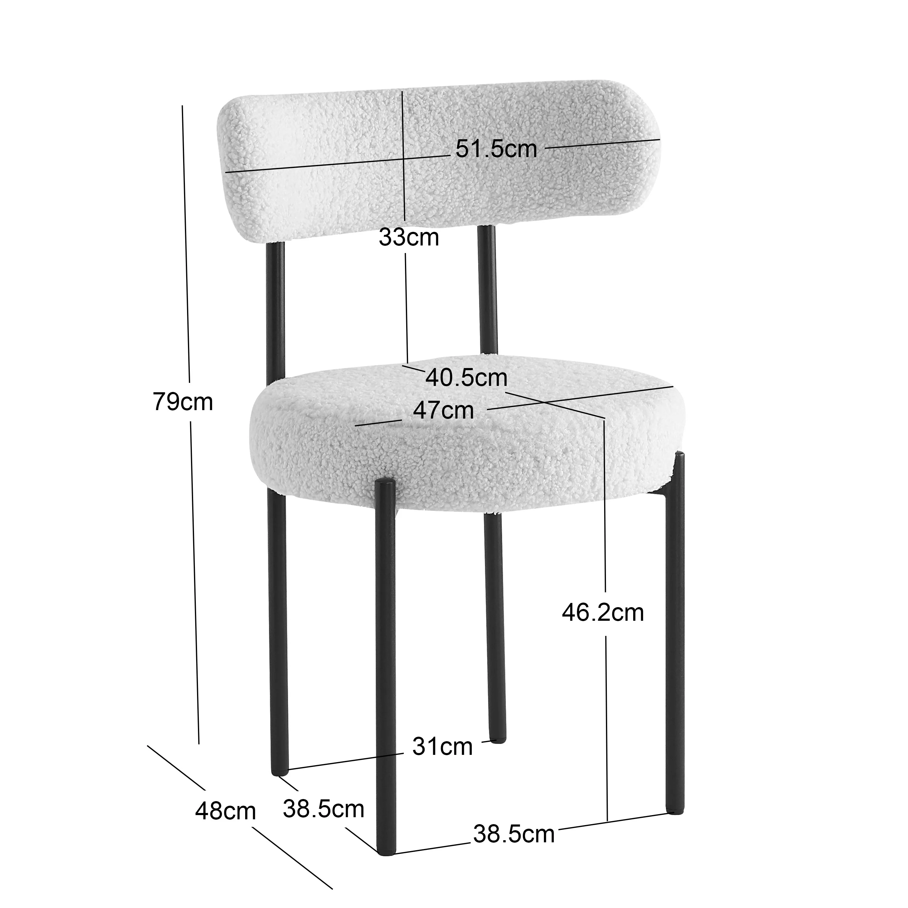 LARS - Lot de 2 chaises scandinaves en métal et bouclettes blanches - Image 5