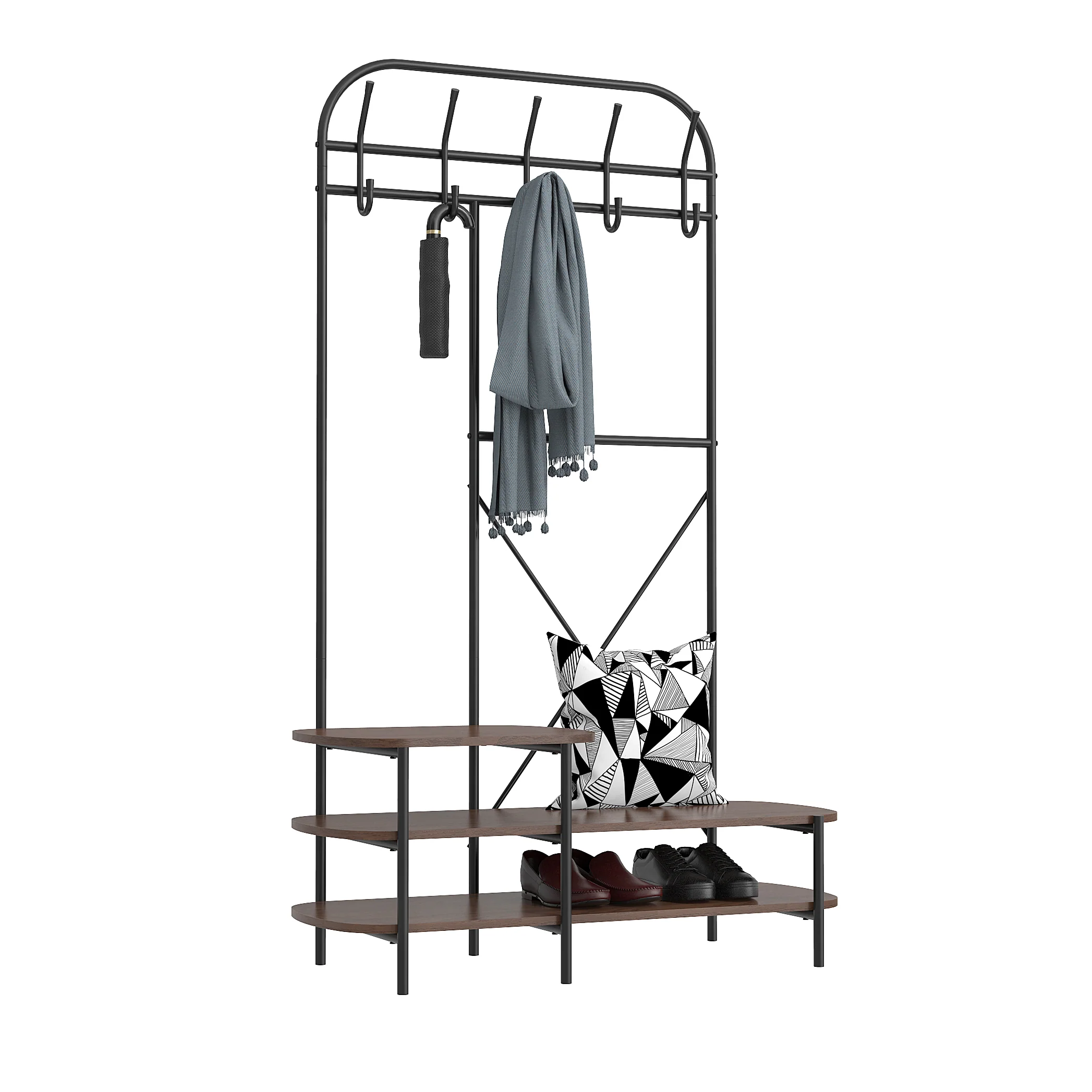 LESTER - Vestiaire d'entrée style industriel avec plateaux en bois marron - Image 3