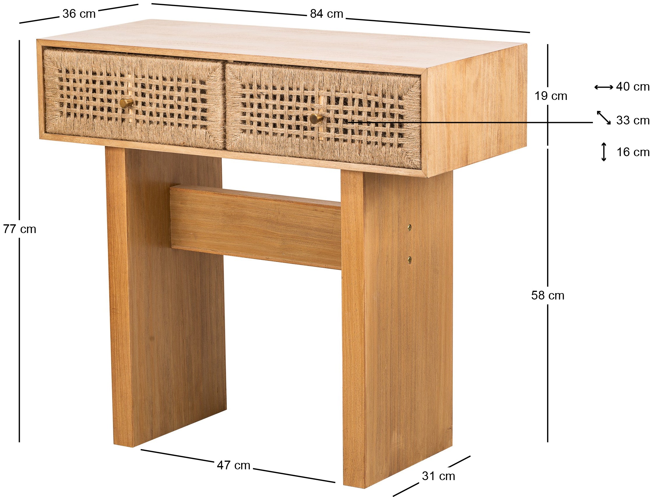 LIMEIRA - Console 2 tiroirs en bois et corde naturelle - Image 4