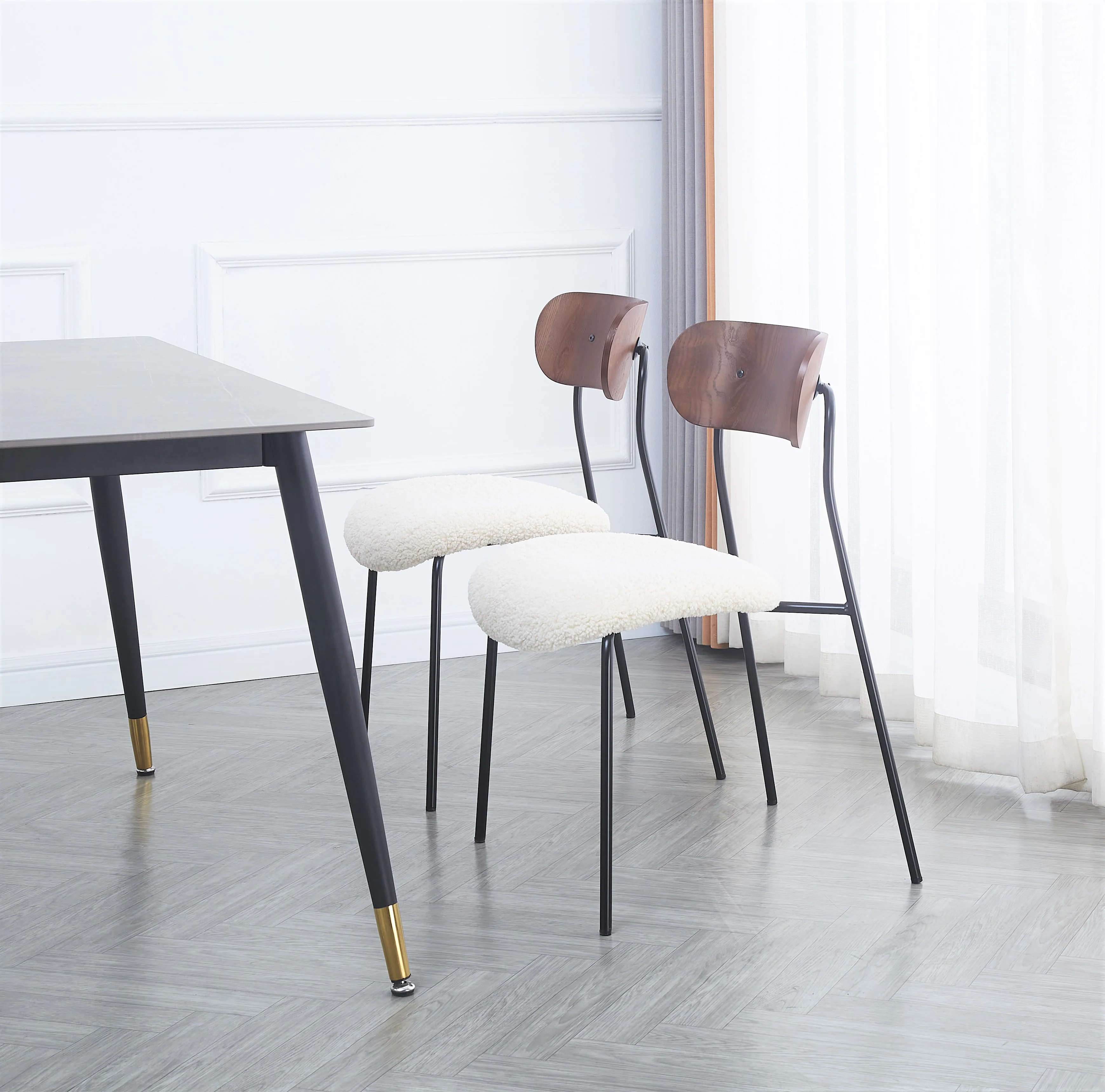 LINCOLN - Lot de 2 chaises industrielles en métal et bouclettes blanc - Image 3