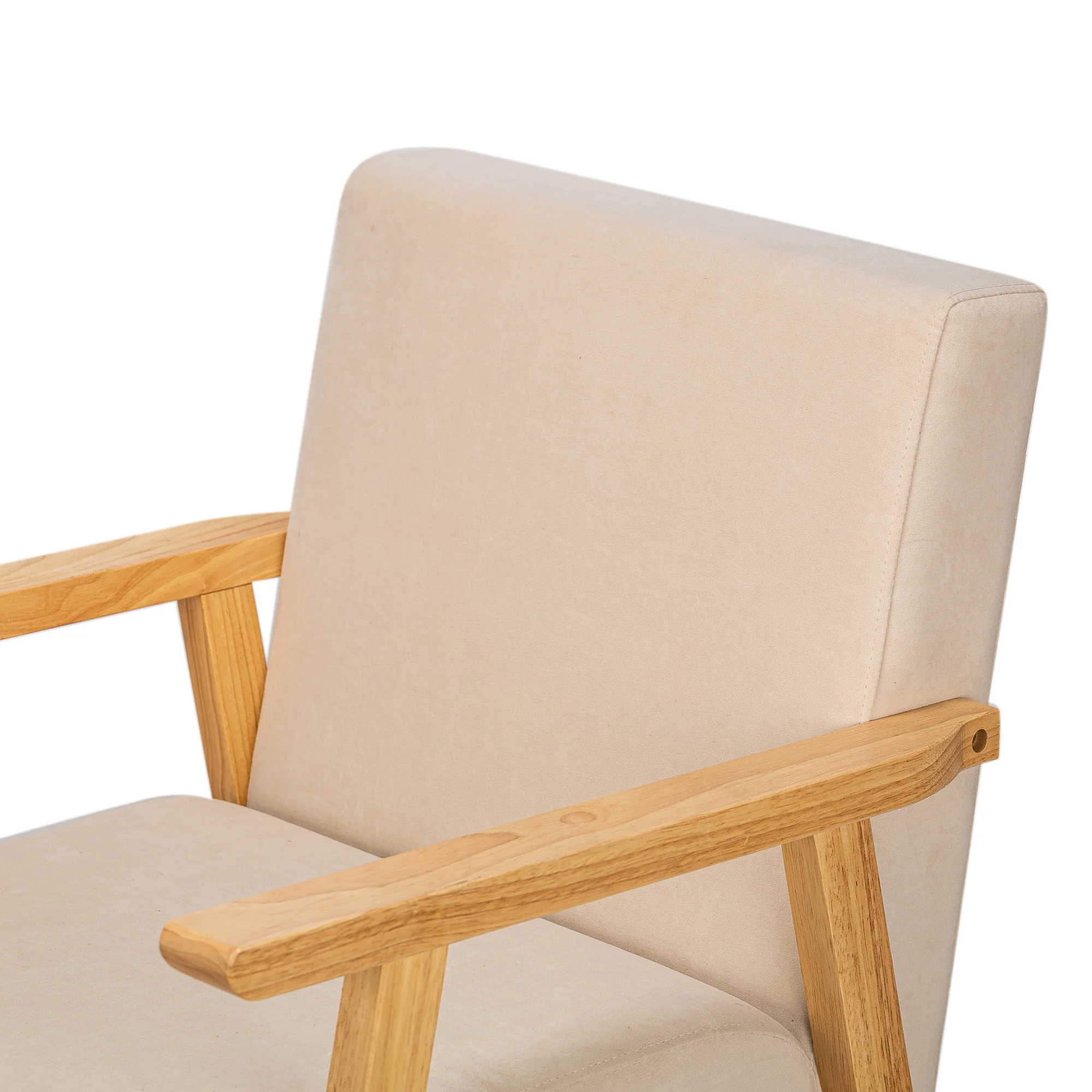 LOUIS - Fauteuil de salon en bois massif et tissu beige - Image 3