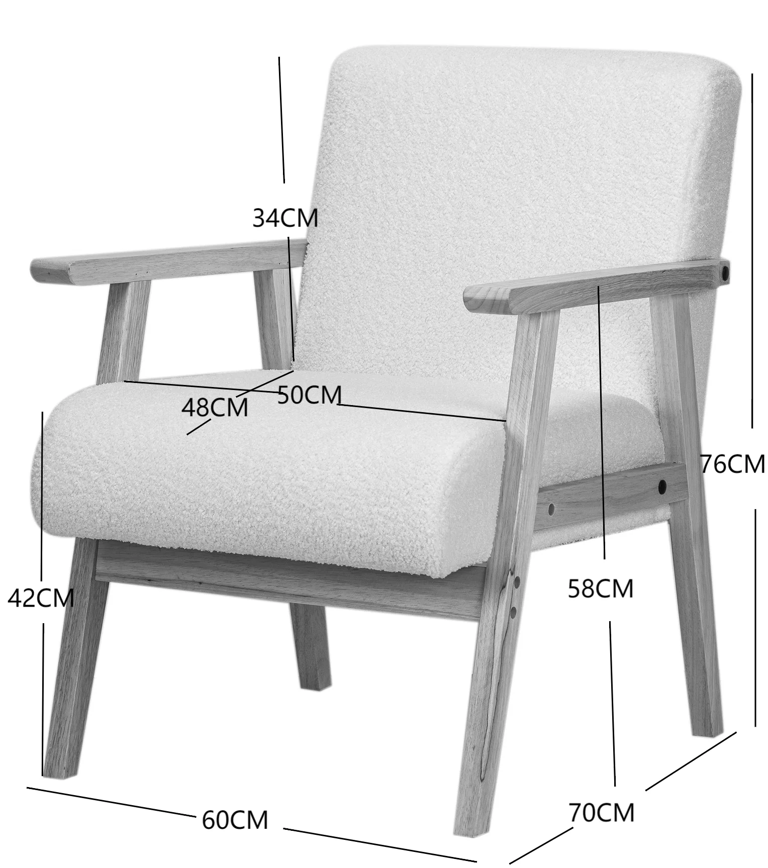LOUIS - Fauteuil de salon en bois massif et bouclettes blanches - Image 5