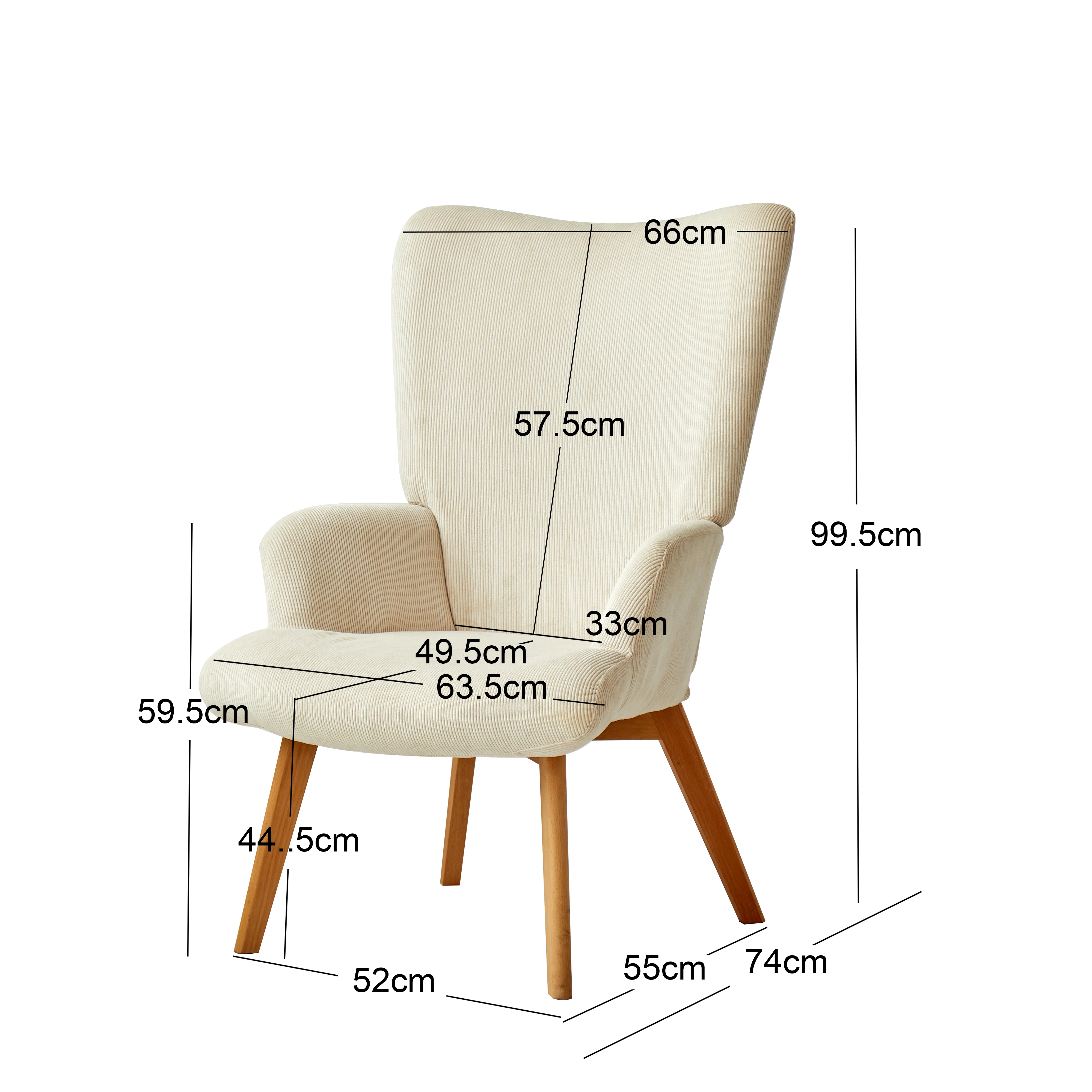 MALMO - Fauteuil de salon en bois massif et velours côtelé beige - Image 4