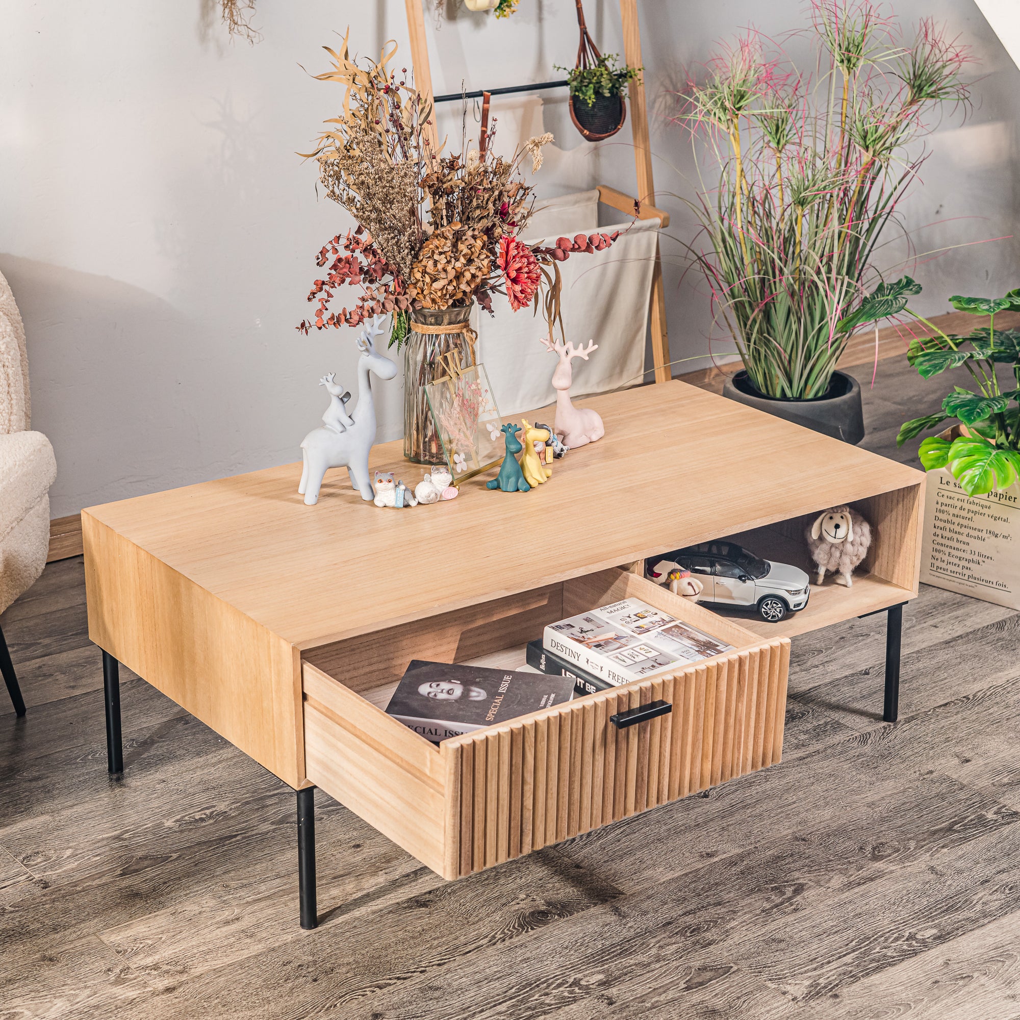 MAYA - Table basse en bois massif et metal - Image 4