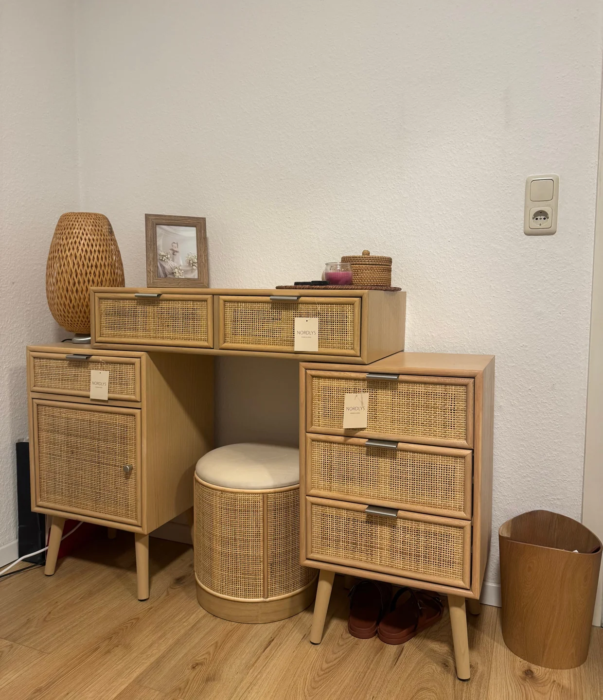 NAGOYA - Chiffonnier 3 tiroirs en bois et rotin naturel - Image 8