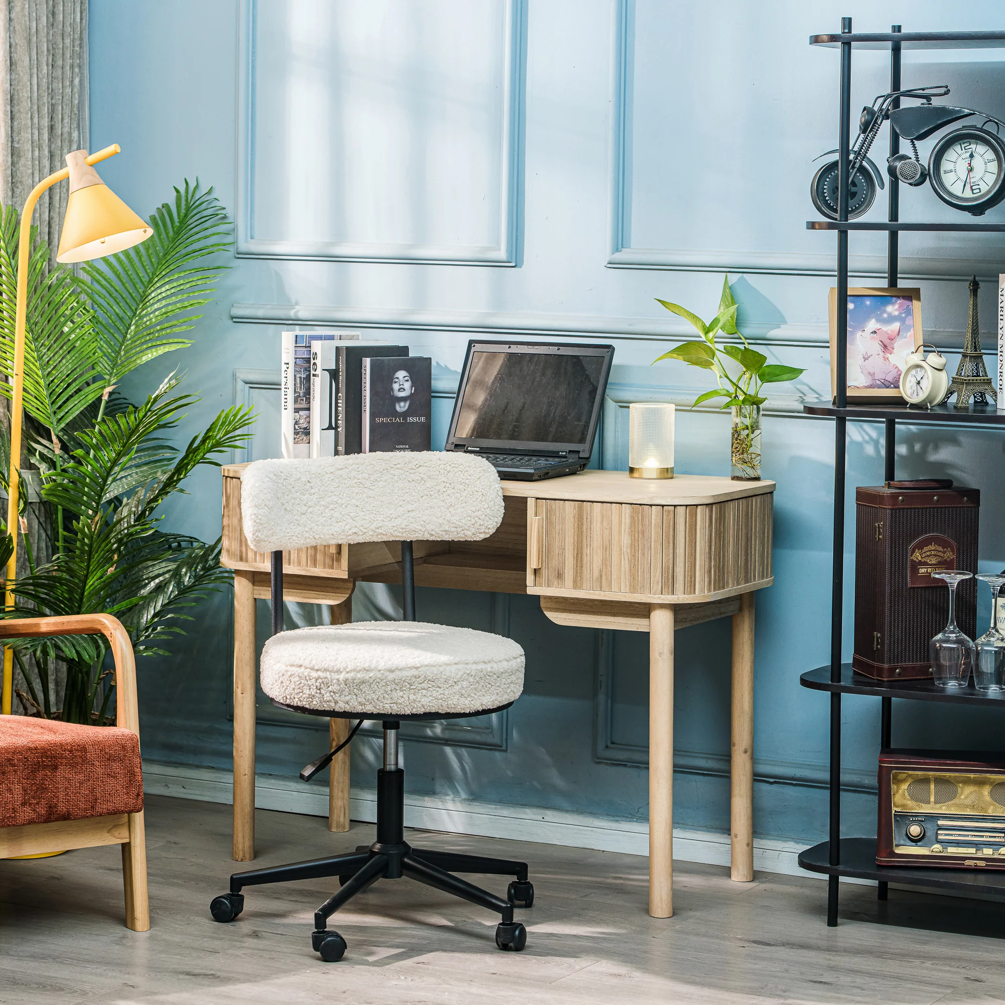 LARS - Chaise de bureau réglable en bouclettes blanches - Image 6