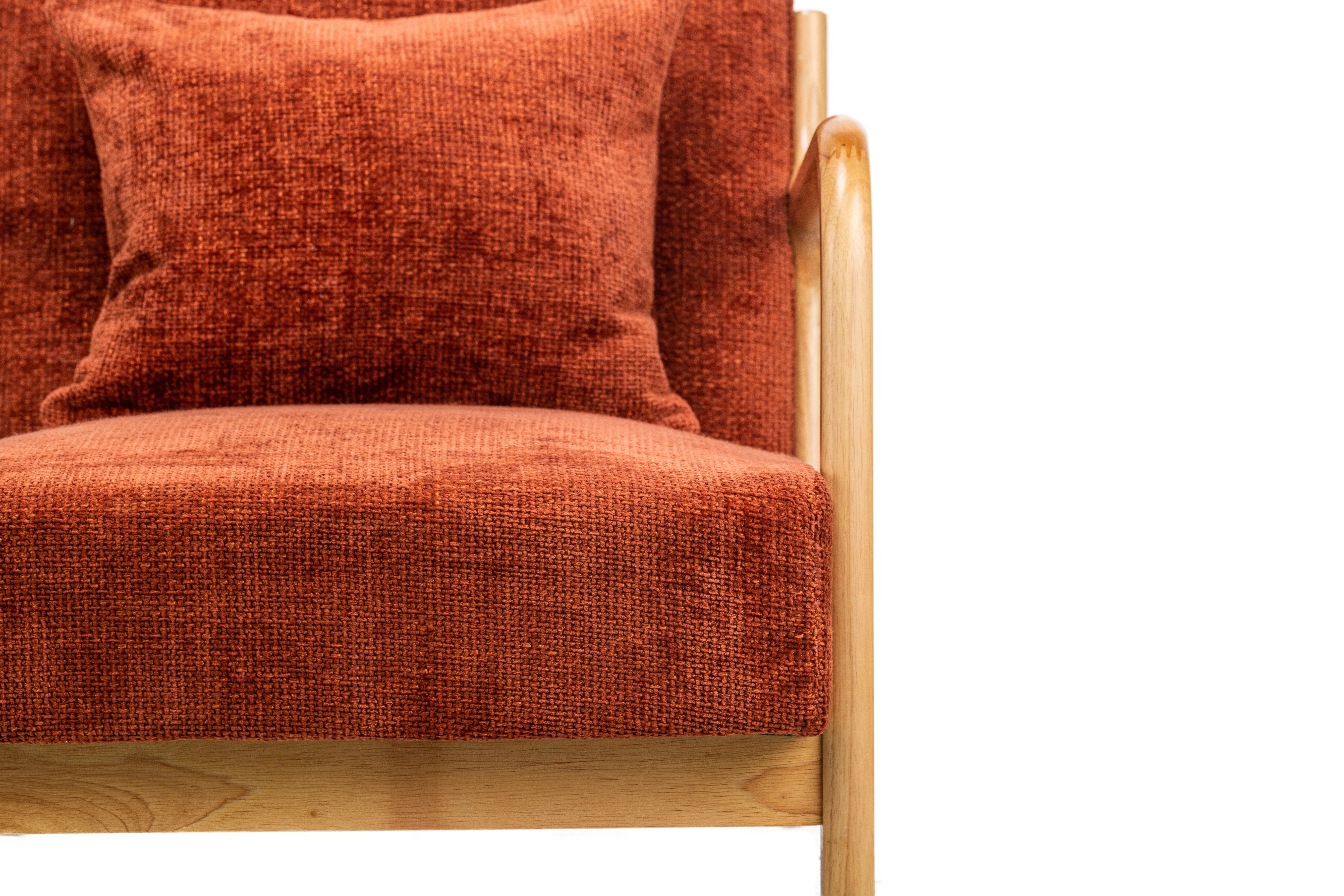 OHAMA - Fauteuil de salon en bois massif et tissu terracotta - Image 5