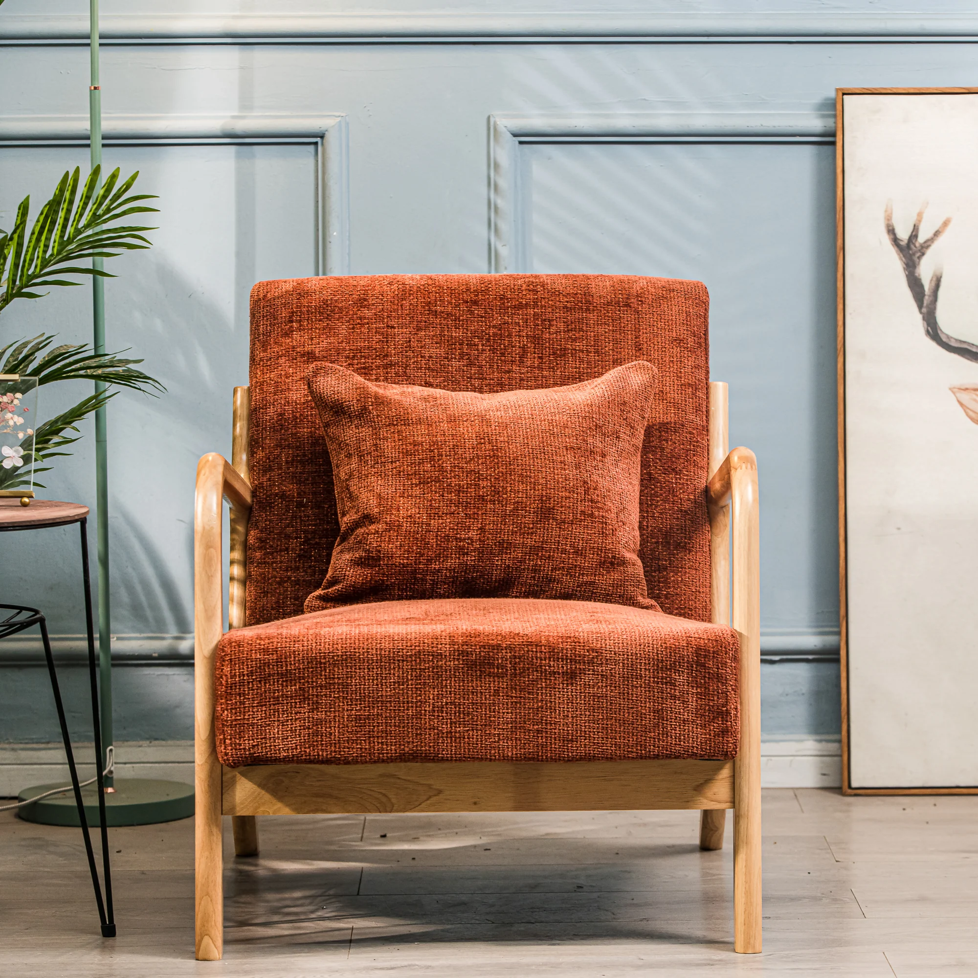 OHAMA - Fauteuil de salon en bois massif et tissu terracotta - Image 6