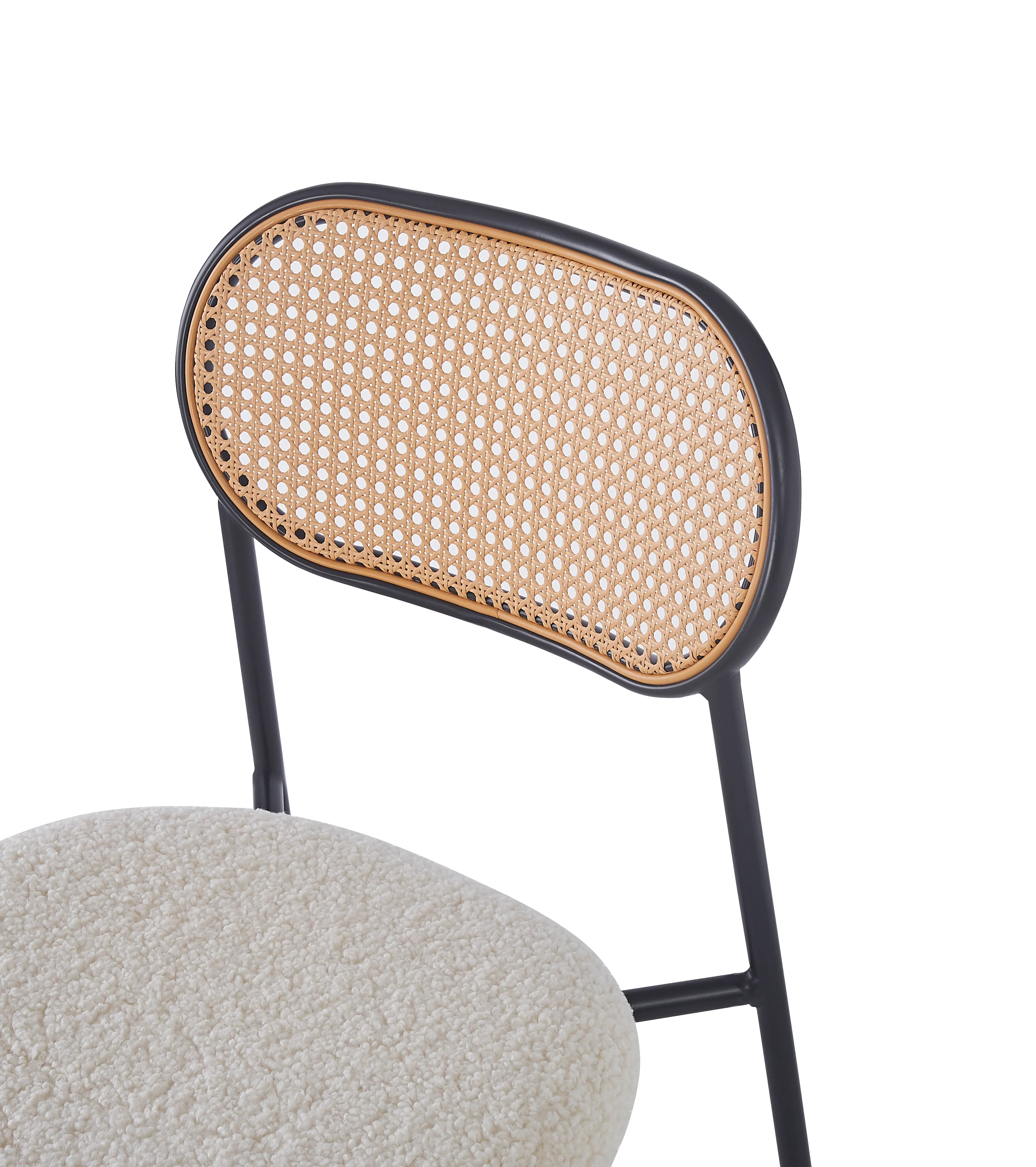 OREBRO - Lot de 2 chaises en métal et cannage avec assise en bouclettes blanches - Image 6