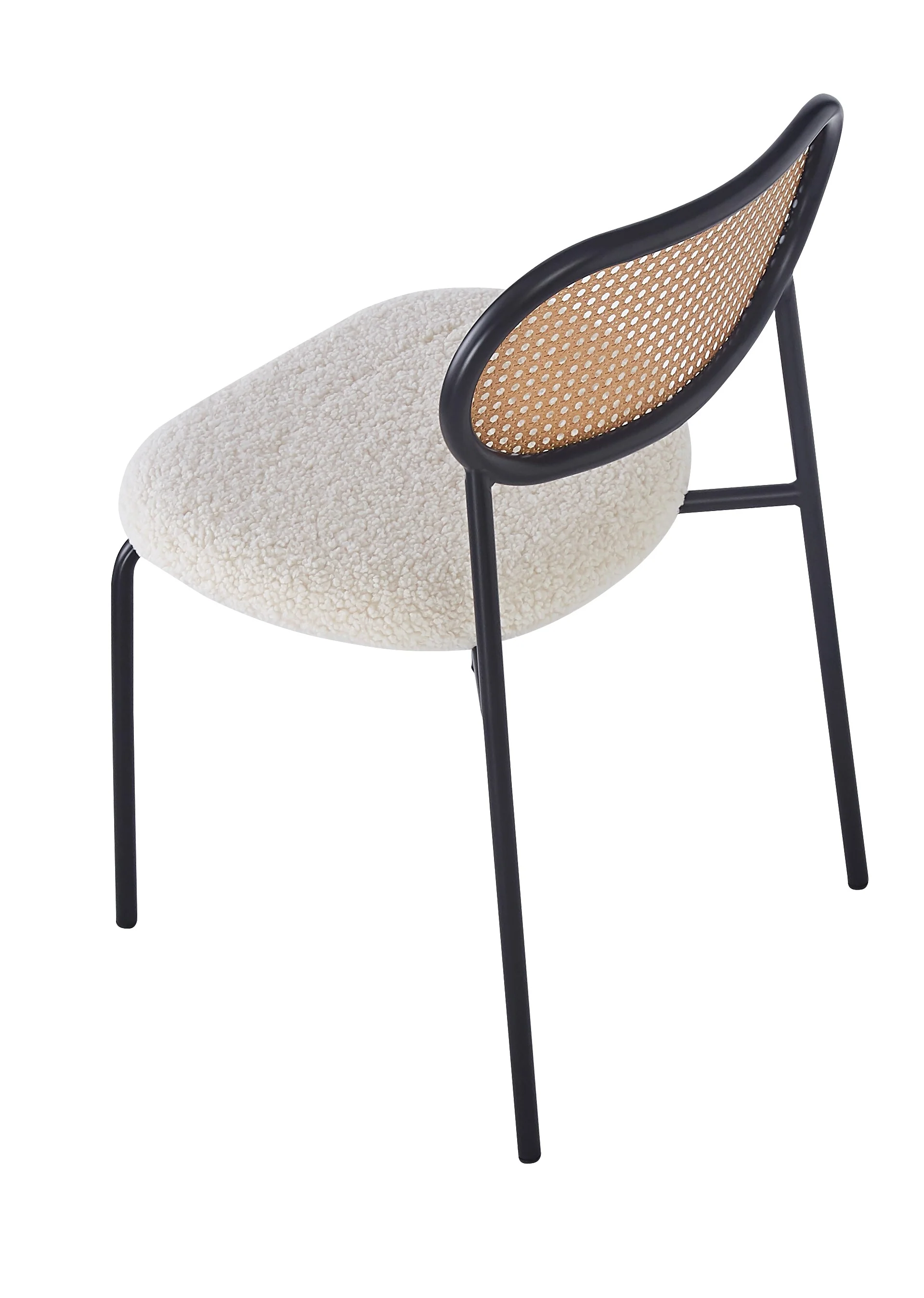 OREBRO - Lot de 2 chaises en métal et cannage avec assise en bouclettes blanches - Image 7