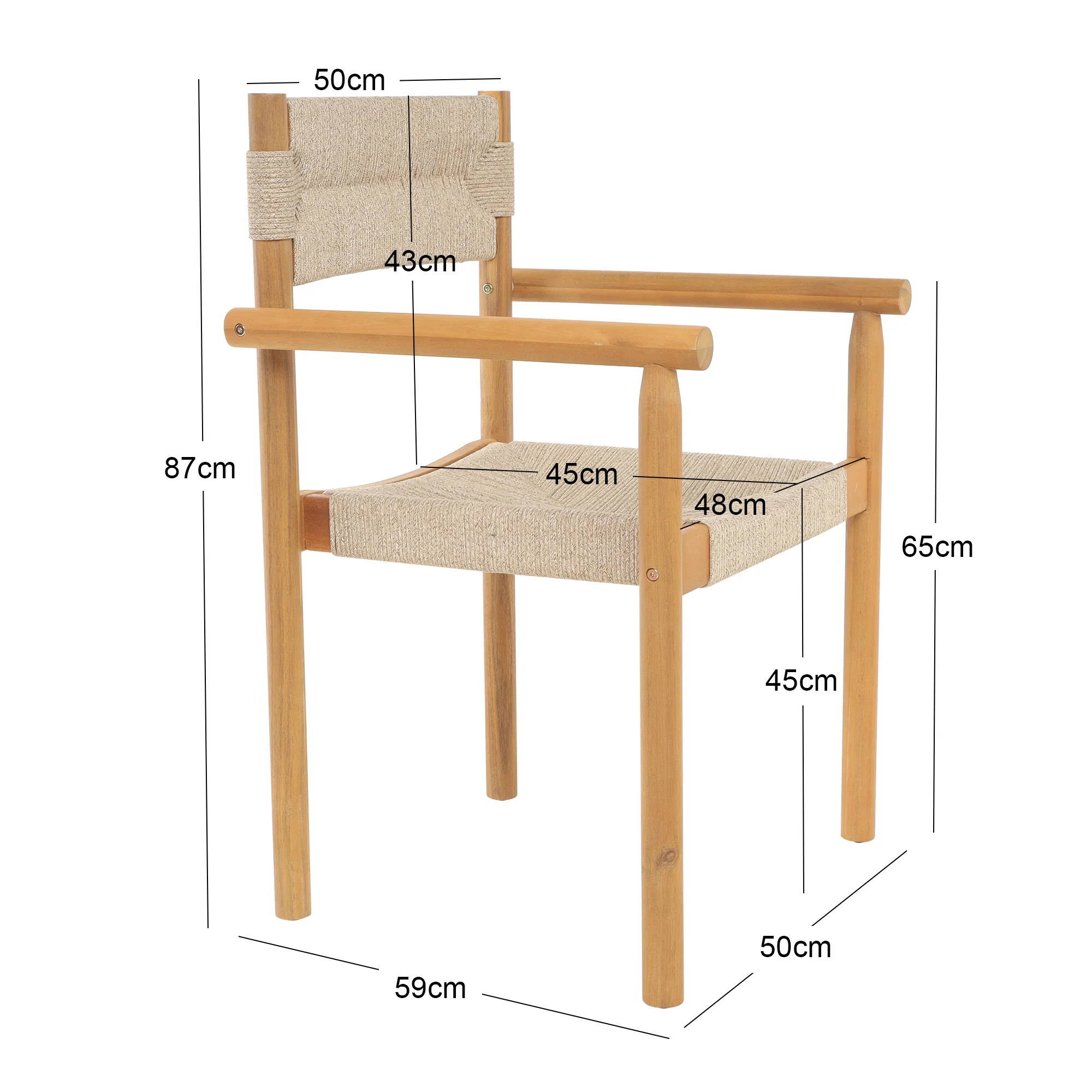 OVALLE - Lot de 2 chaises de jardin en acacia massif et corde - Image 5