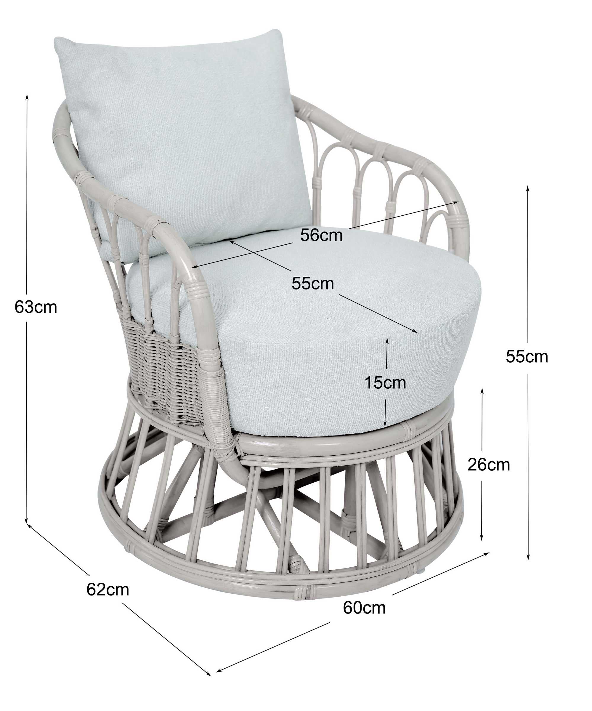 PALOPO - Fauteuil en rotin naturel et tissu beige - Image 5