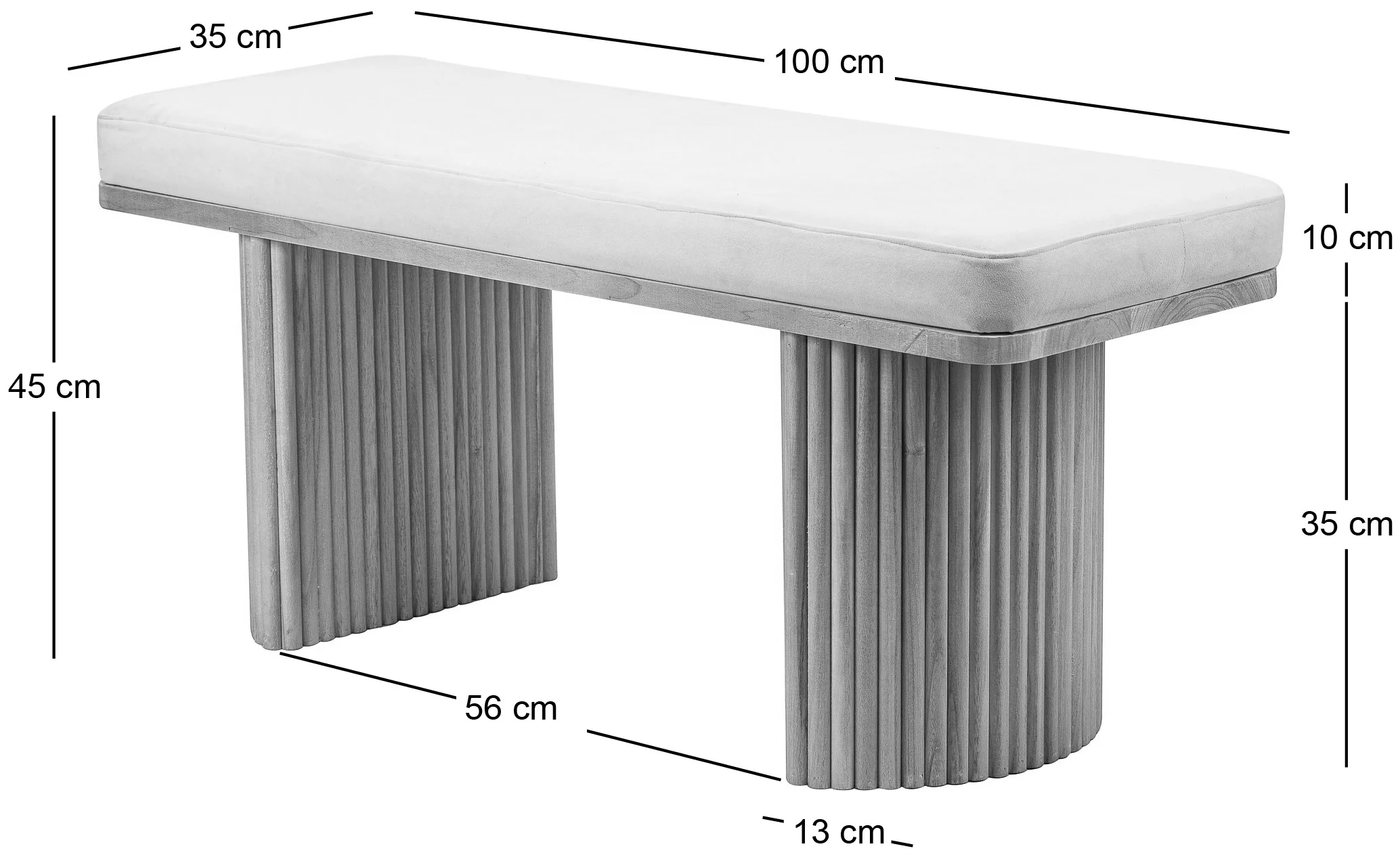 PIREUS - Banc en bois massif et velours beige - Image 5