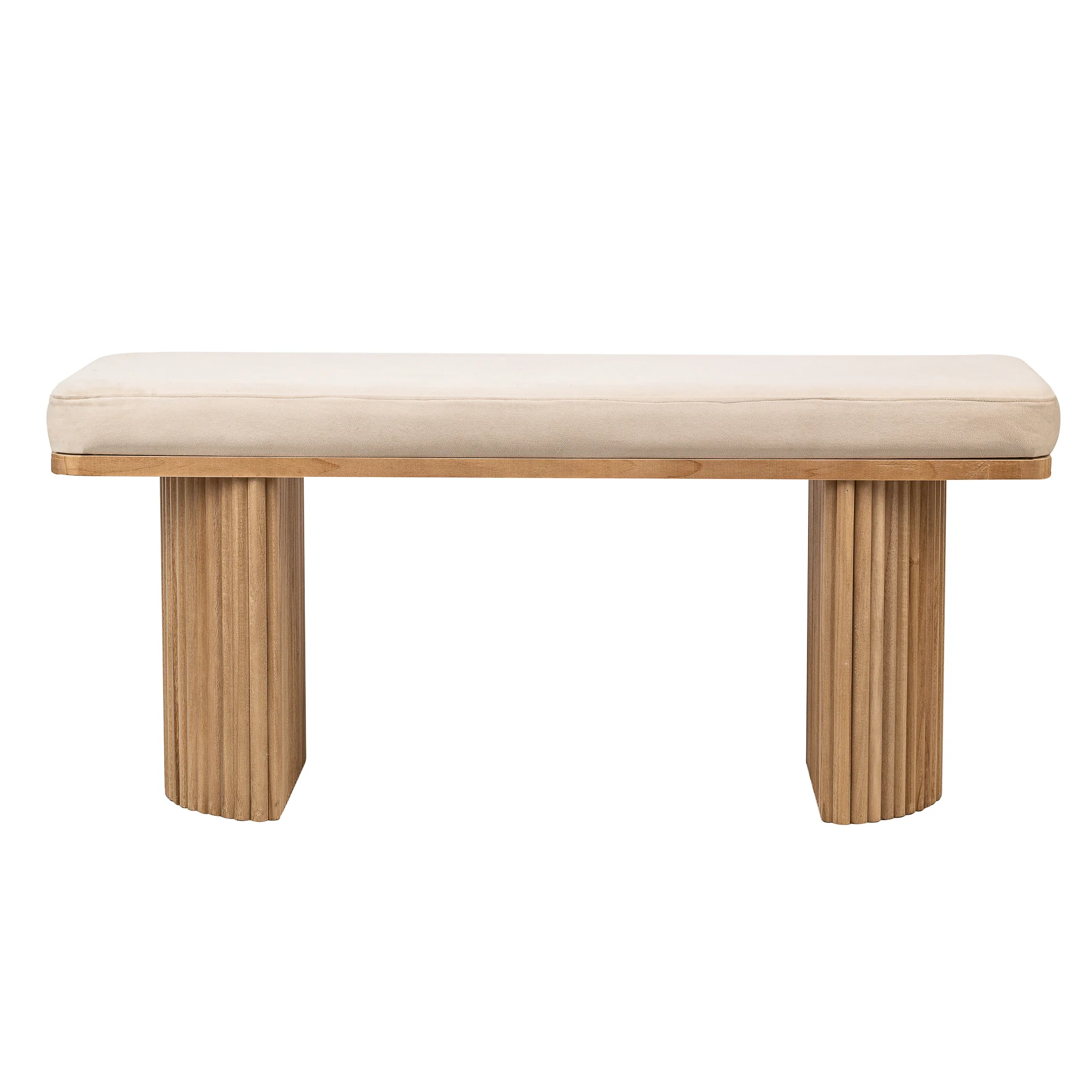 PIREUS - Banc en bois massif et velours beige - Image 6
