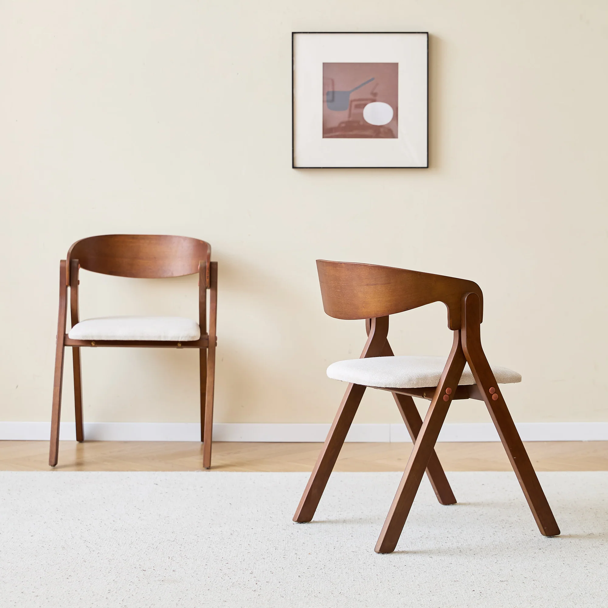 PORI - Lot de 2 chaises de salle à manger en noyer et tissu beige - Image 6