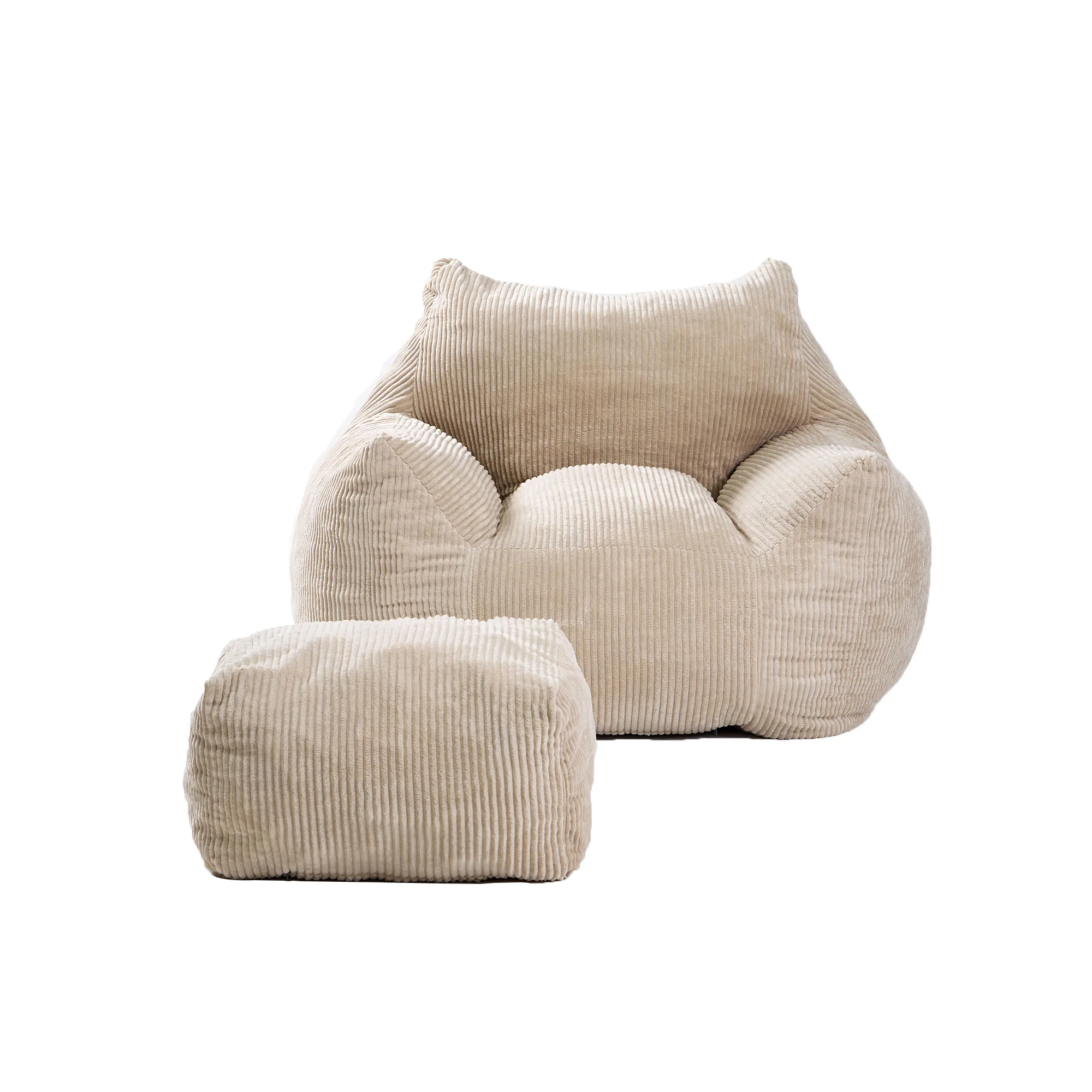 SABY - Pouf et repose pieds en velours côtelé beige - Image 6