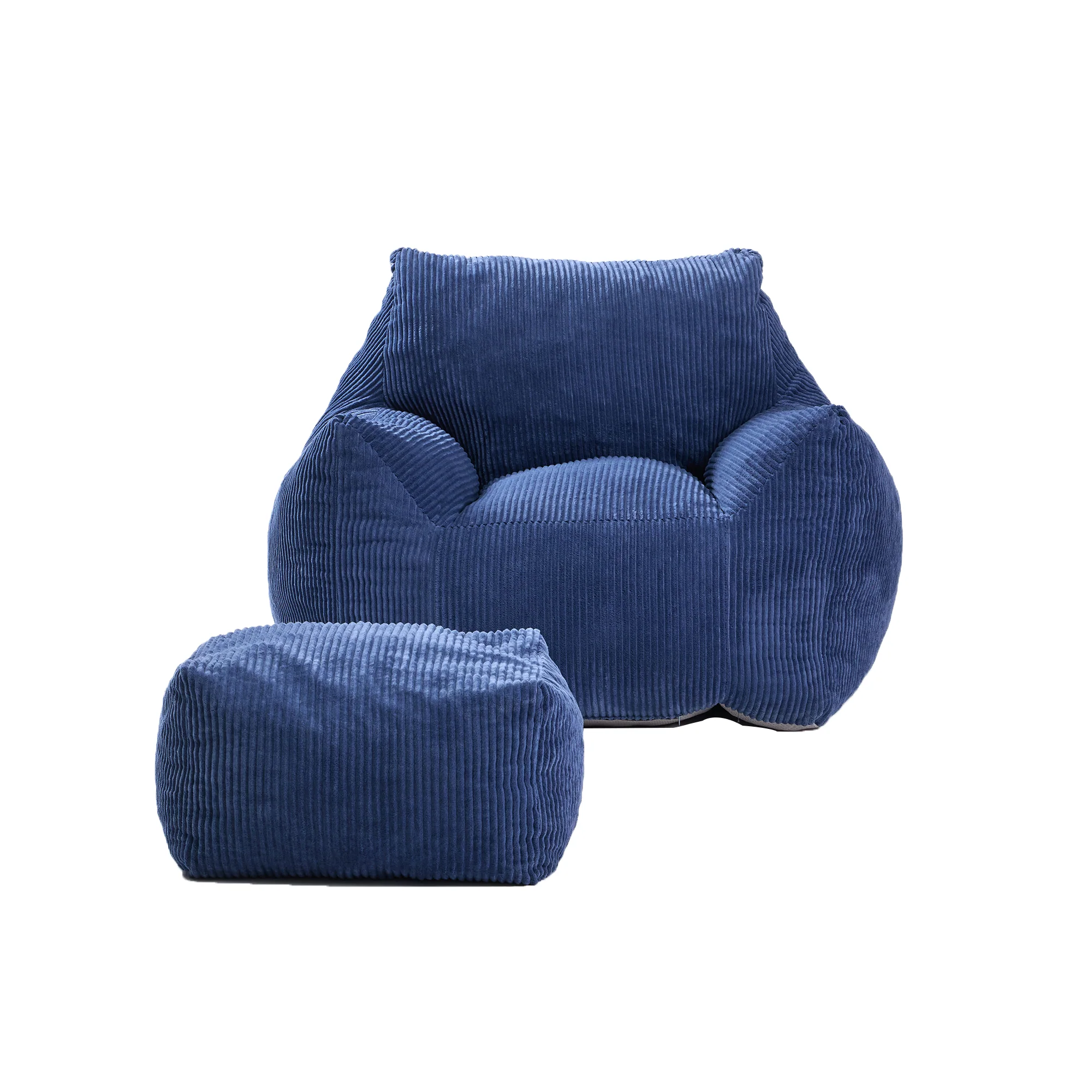 SABY - Pouf et repose pieds en velours côtelé bleu - Image 7