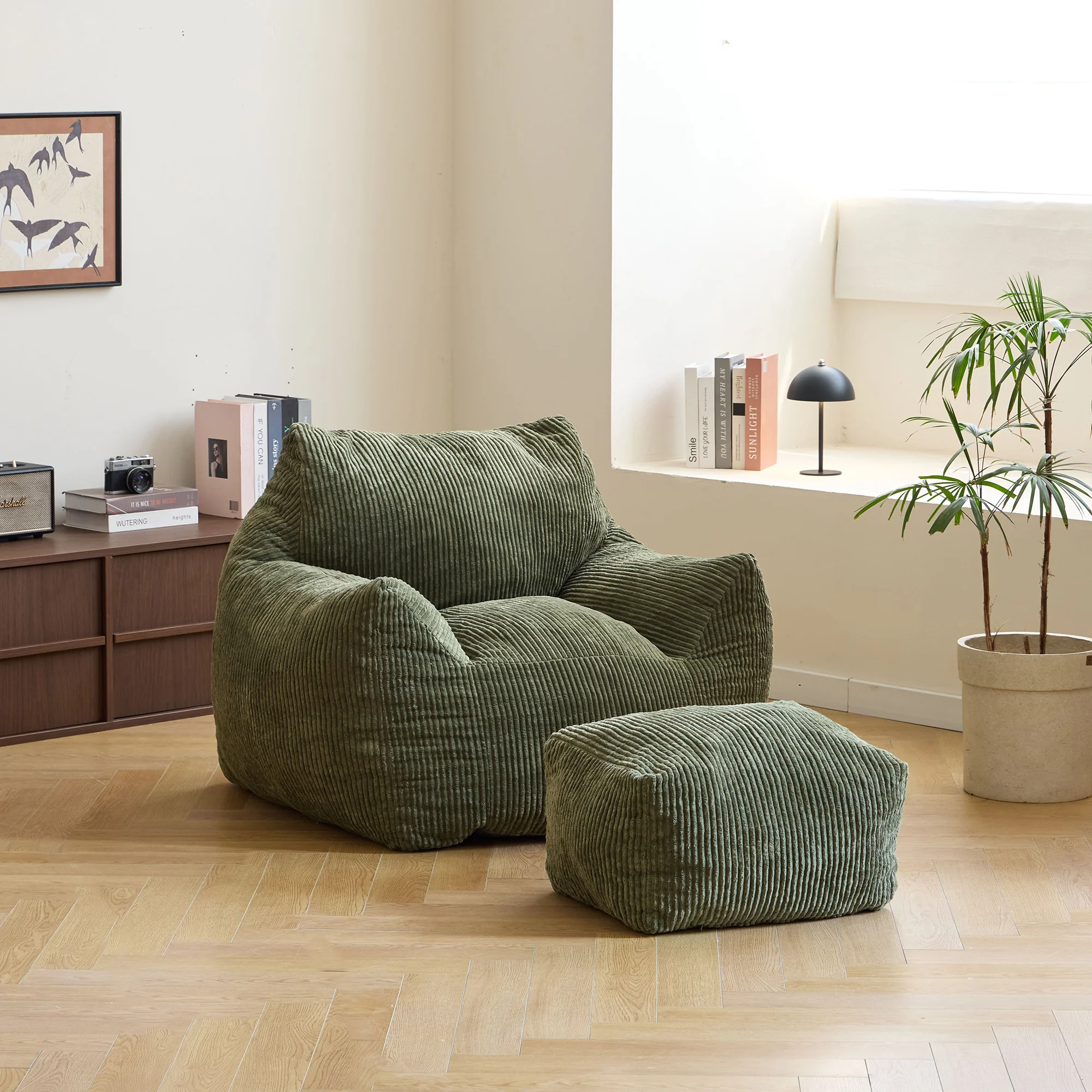 SABY - Pouf et repose pieds en velours côtelé vert - Image 3