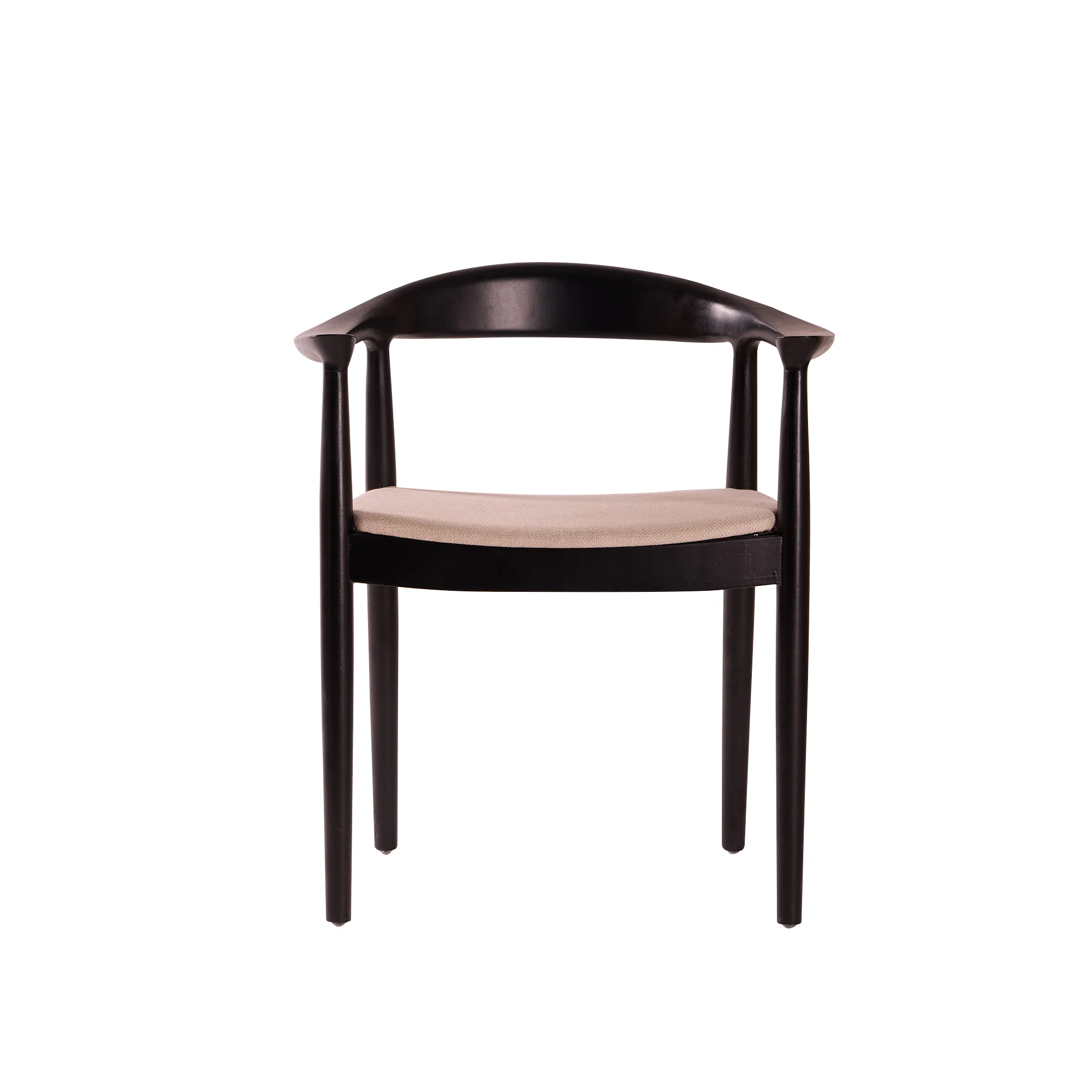 SALTA - Lot de 2 chaises de salle a manger en bois massif noir et tissu beige - Image 7
