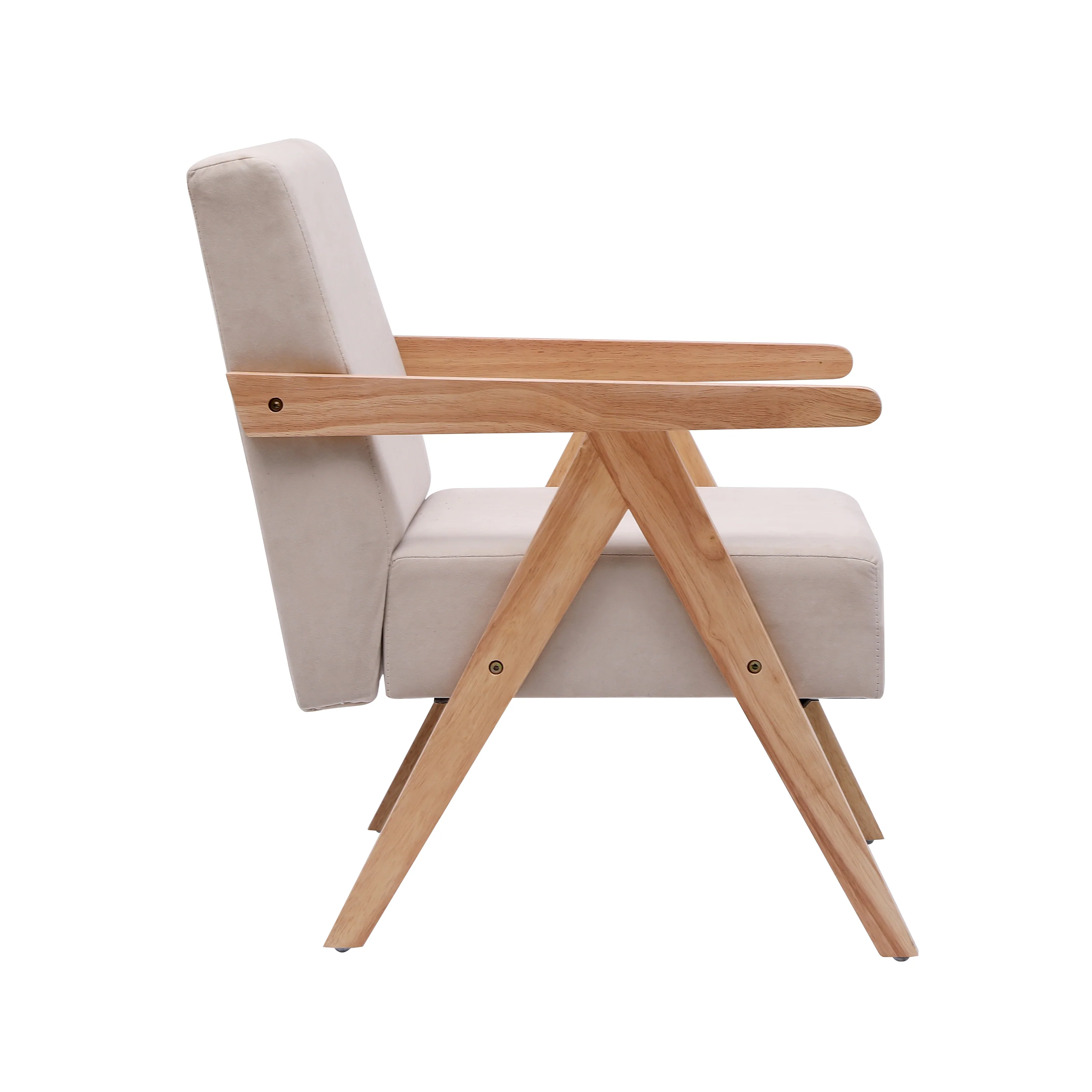SANTAREM - Fauteuil de salon en bois massif et velours beige - Image 7