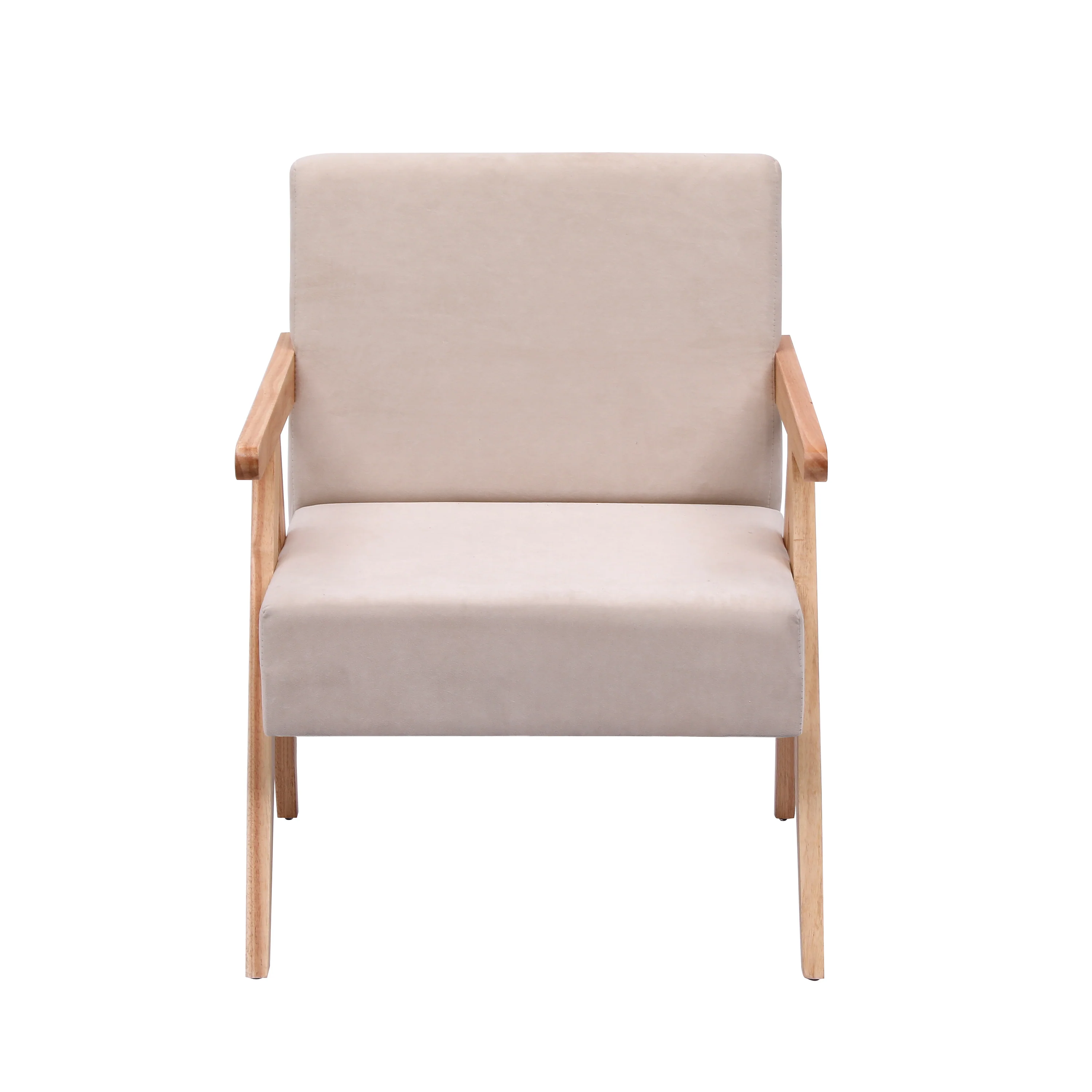 SANTAREM - Fauteuil de salon en bois massif et velours beige - Image 8