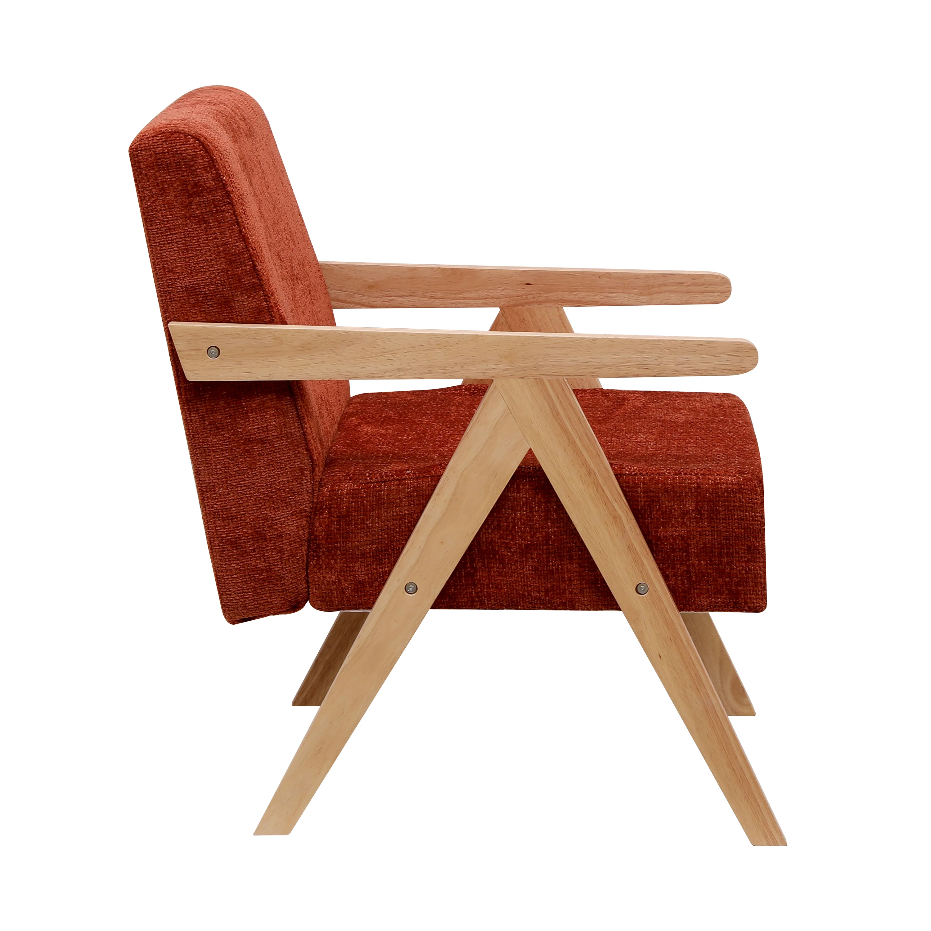 SANTAREM - Fauteuil de salon en bois massif et tissu terracotta - Image 3
