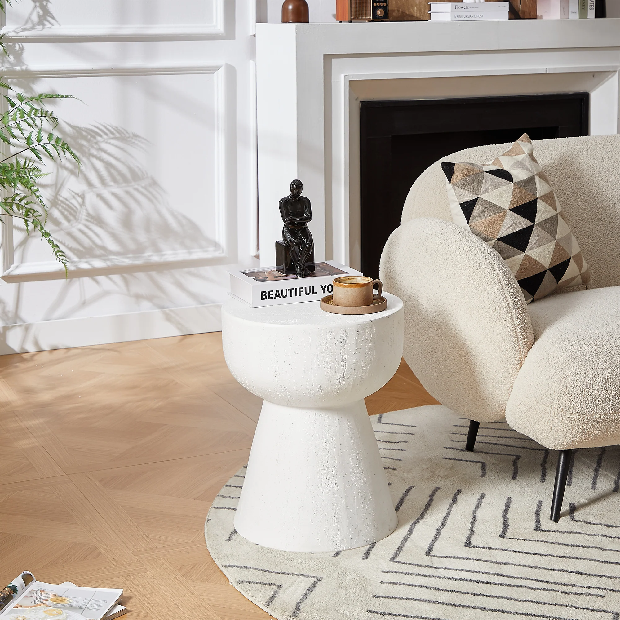 SORSELE - Table d'appoint bout de canapé intérieur extérieur en magnesite Blanc - Image 8